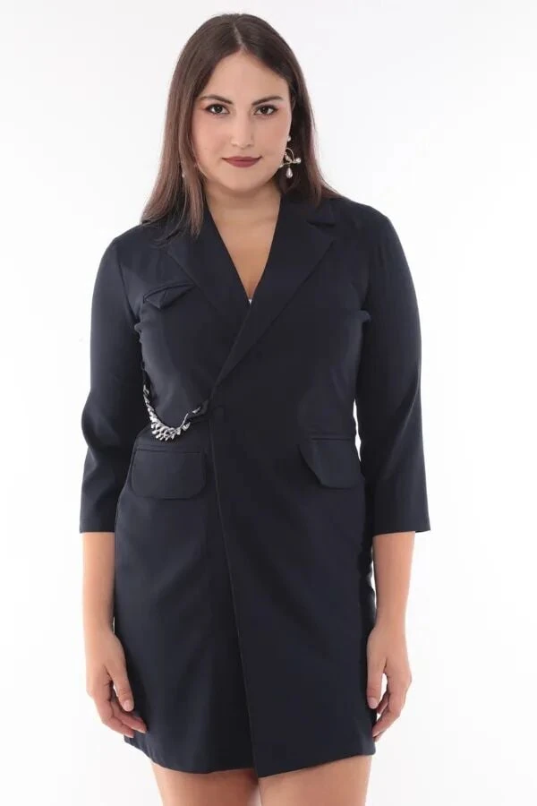 MODAPO Kadın Zincir Detaylı Büyük Beden Ceket Elbise MDP4428