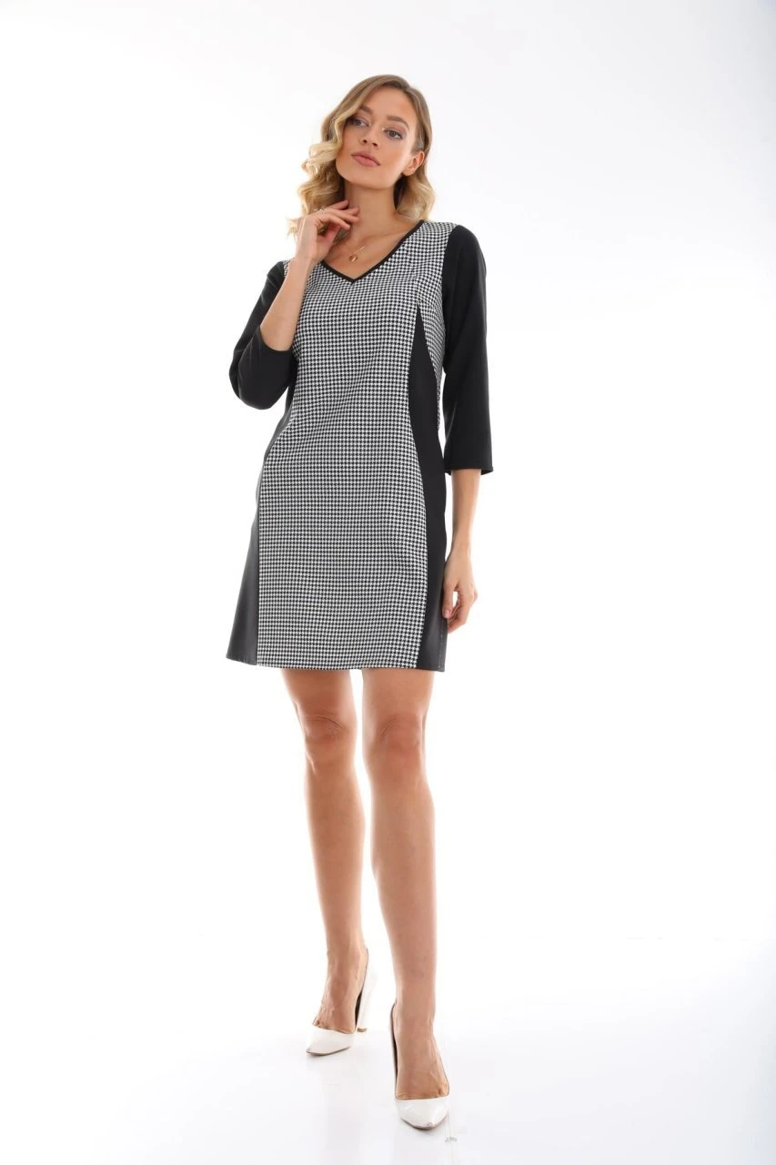 etselements V Yaka Truvakar Kollu Kazayağı Mini Ofis Elbise ETS1594