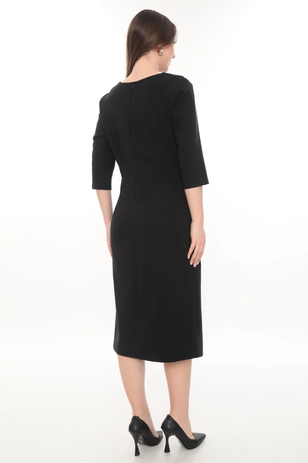 BELDEN ŞIK TOKA BÜZGÜLÜ ELBİSE ETS1005