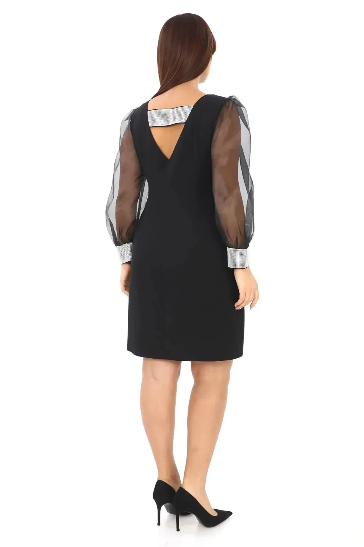 Bilek Ve Sırt Taş Detaylı U Yaka Midiboy Elbise