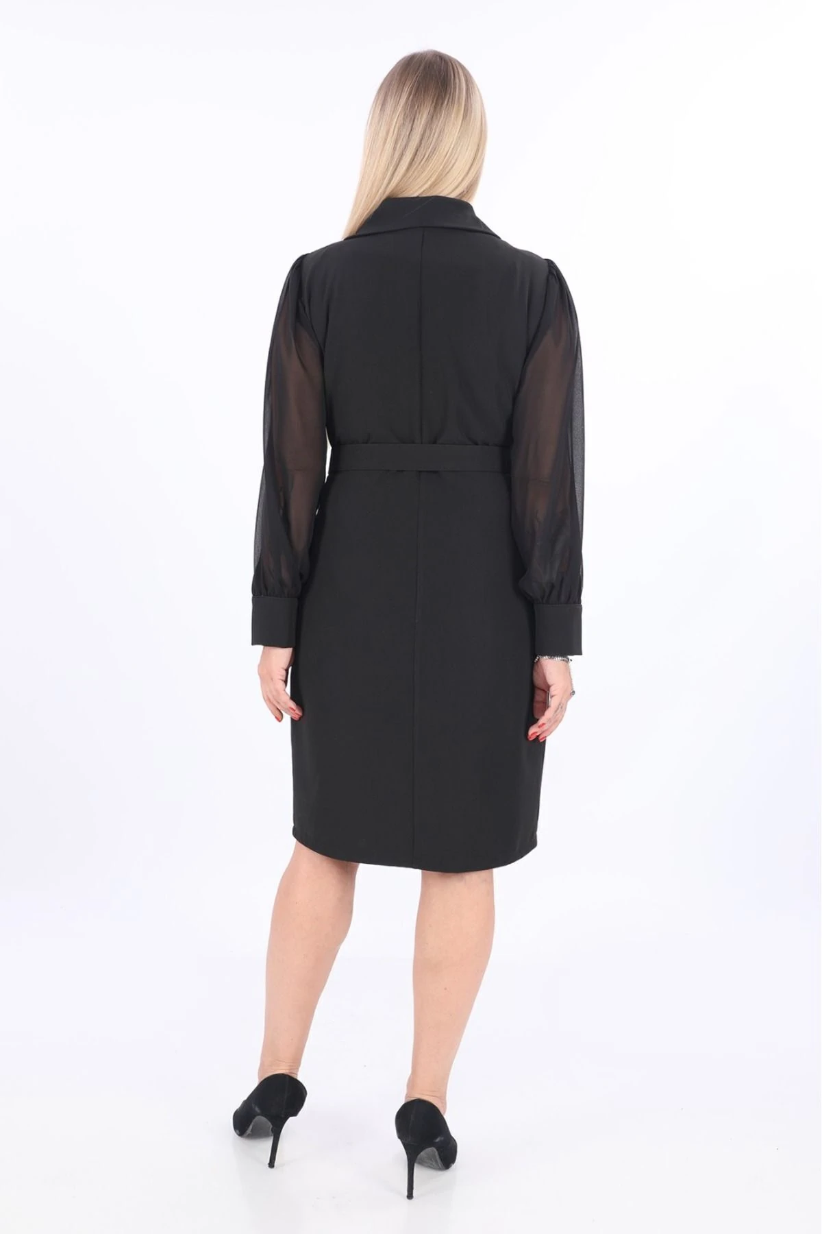 Kruvaze Yakalı Kemer Detaylı Şifon Abiye Elbise