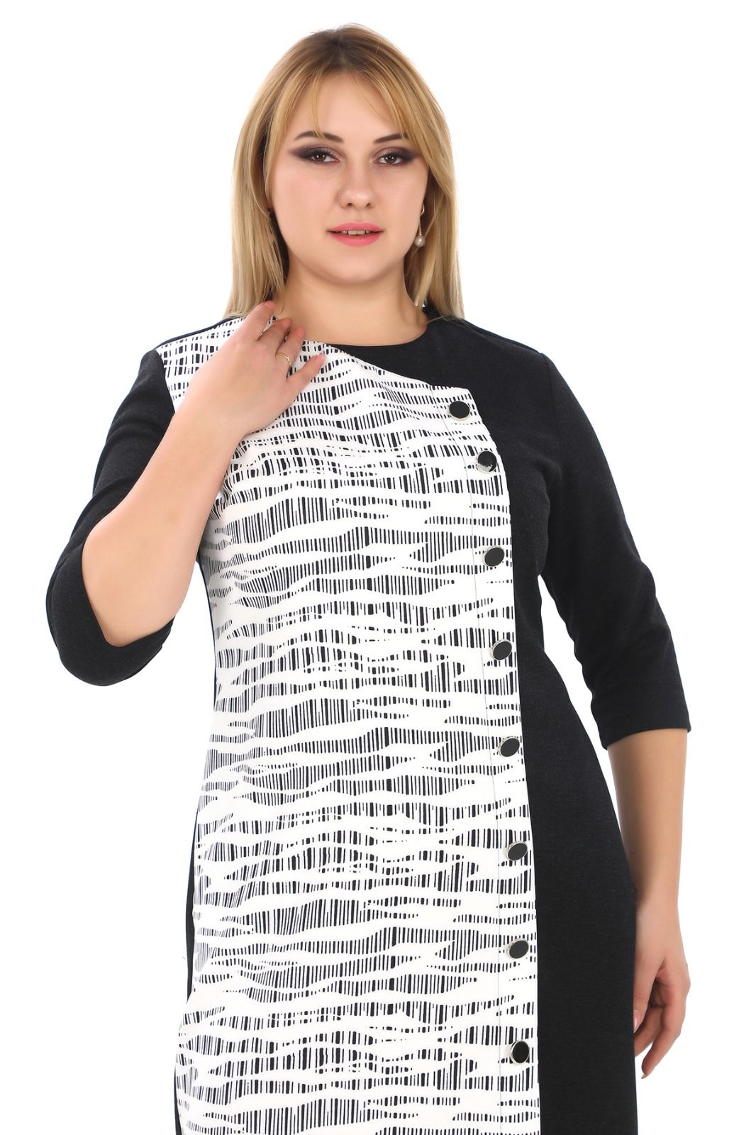 Bisiklet Yaka Desenli Düğme Detaylı Abiye Elbise 7071