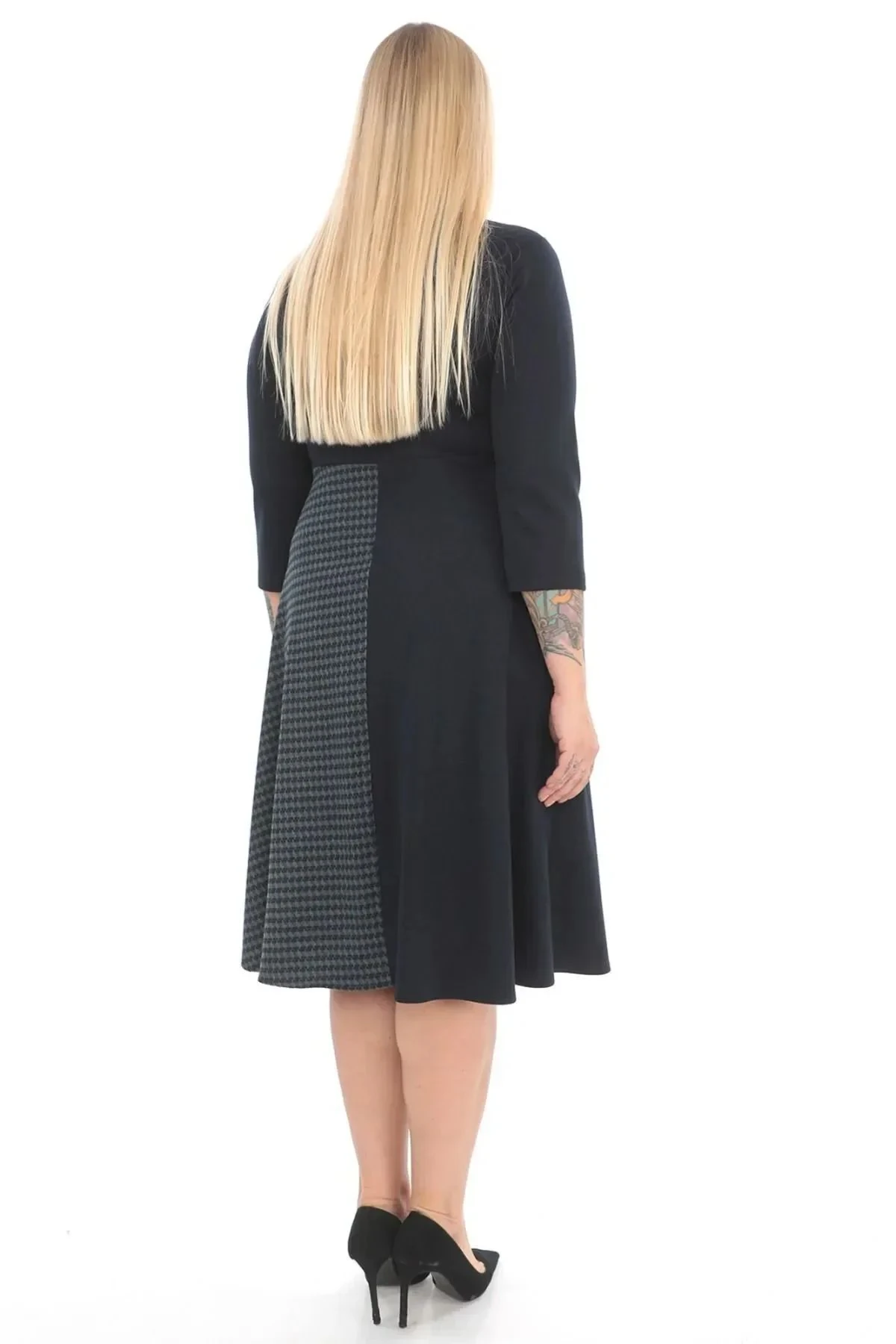 Kadın Siyah Iki Renkli Ve Kuşak Detaylı Elbise