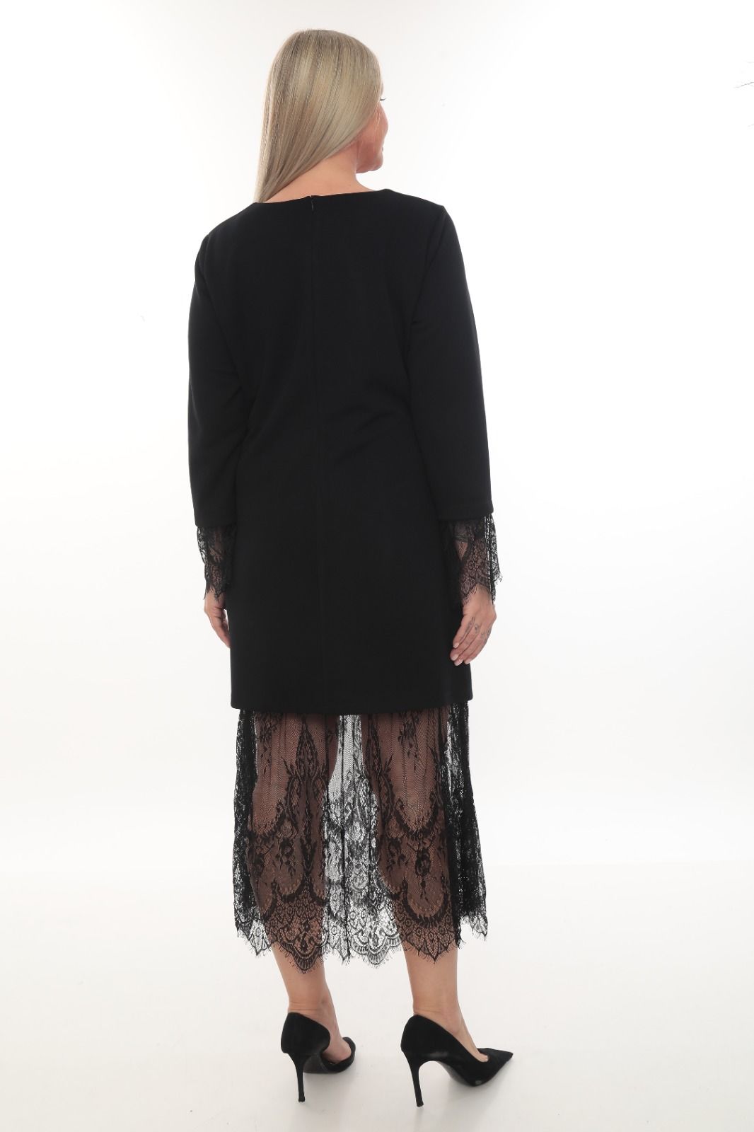 Dantel Detaylı Uzun Siyah Abiye Elbise