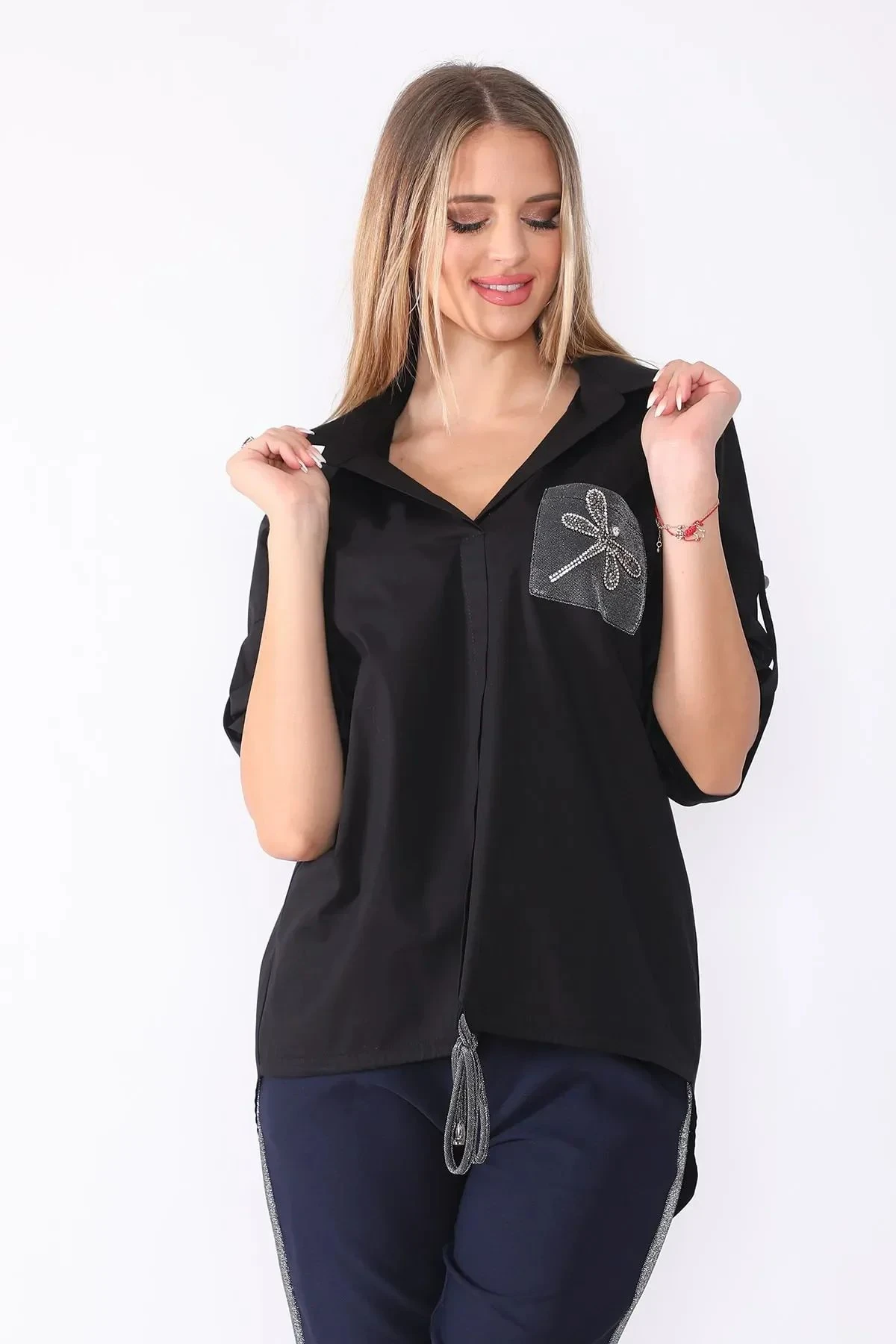 Kadın Siyah Spor Gömlek