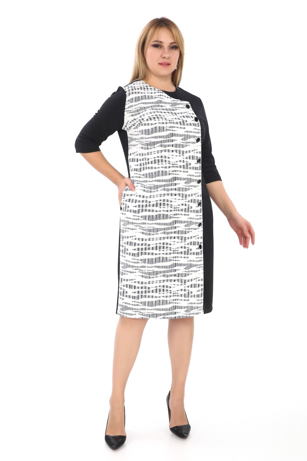 Bisiklet Yaka Desenli Düğme Detaylı Abiye Elbise 7071