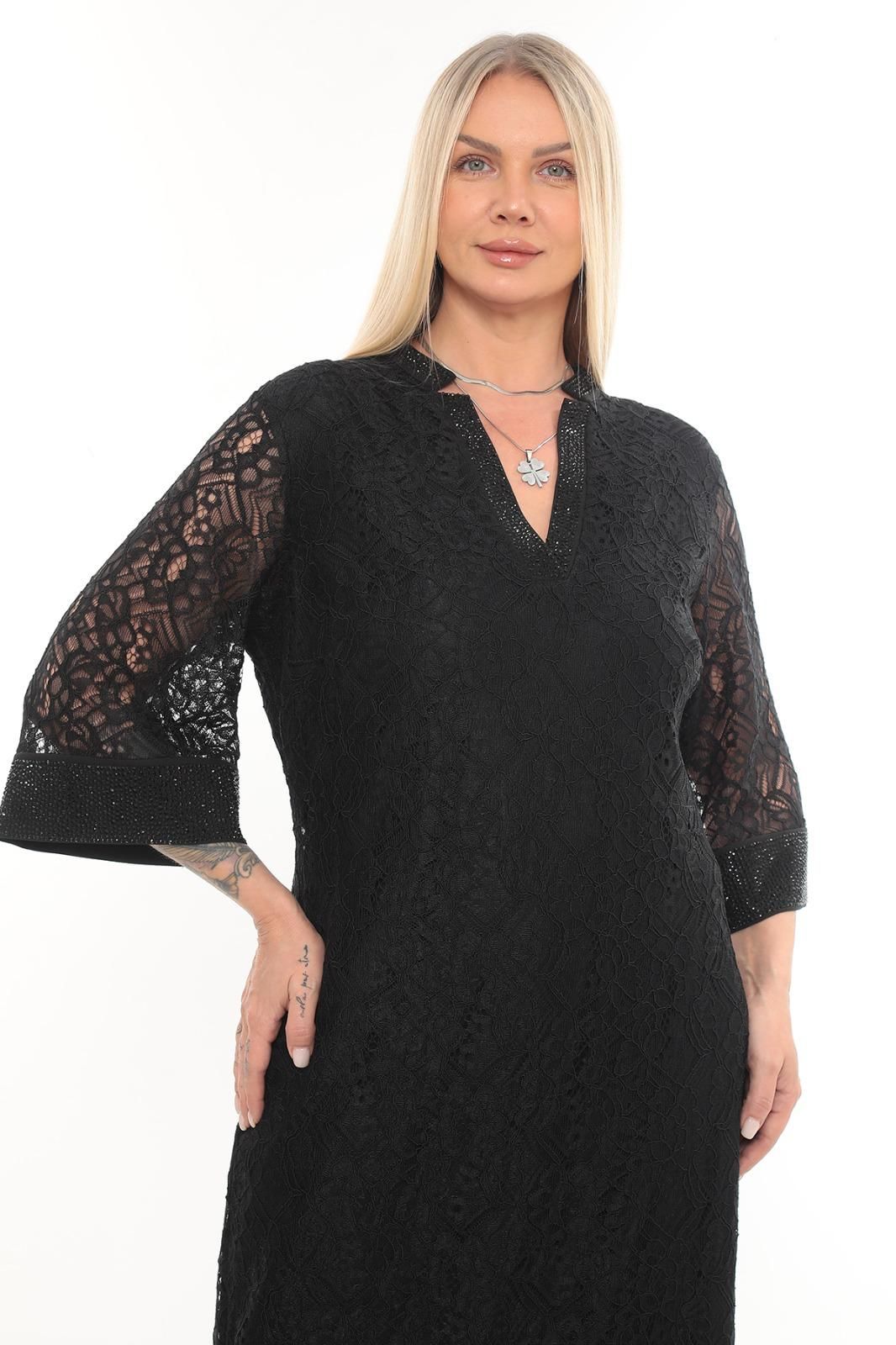 Dantel ve taş Detaylı abiye Elbise ETS7212