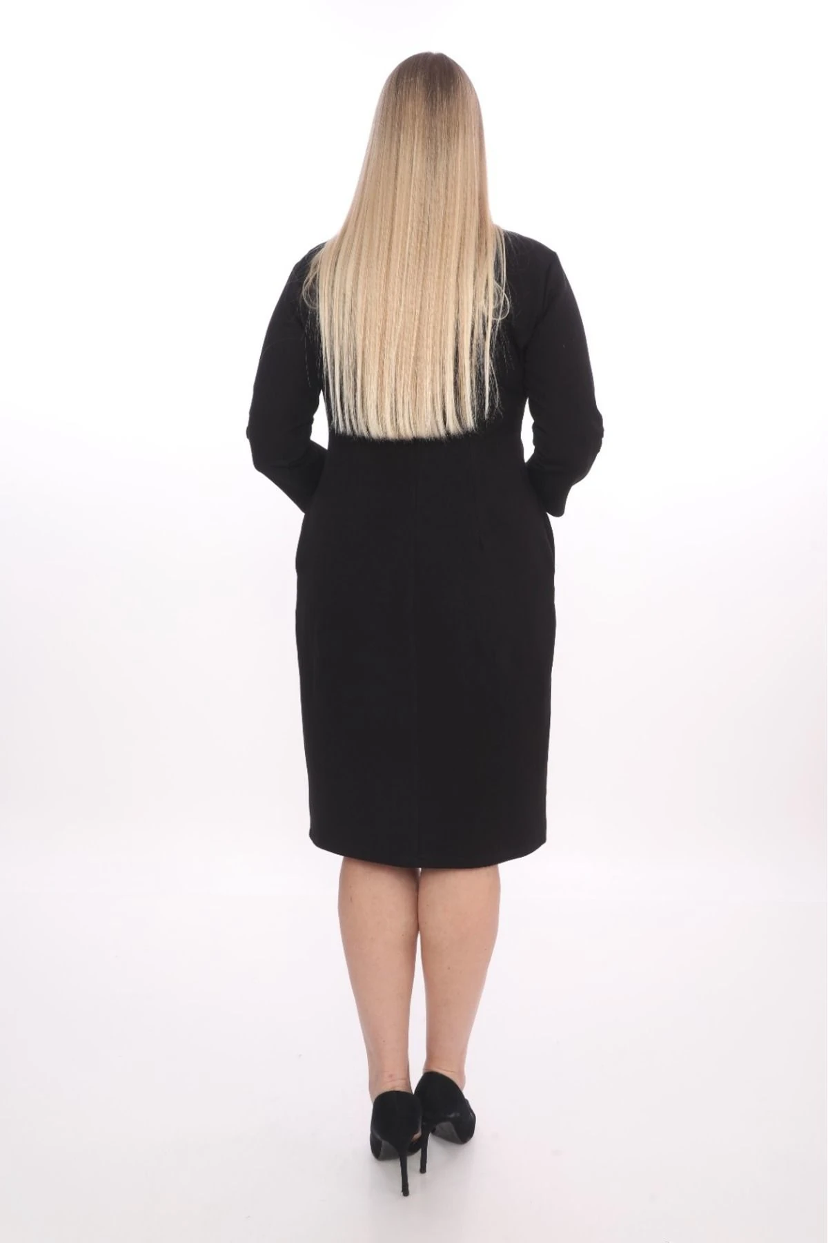 Kadın Düğmeli Biye Detaylı Büyük Beden Elbise