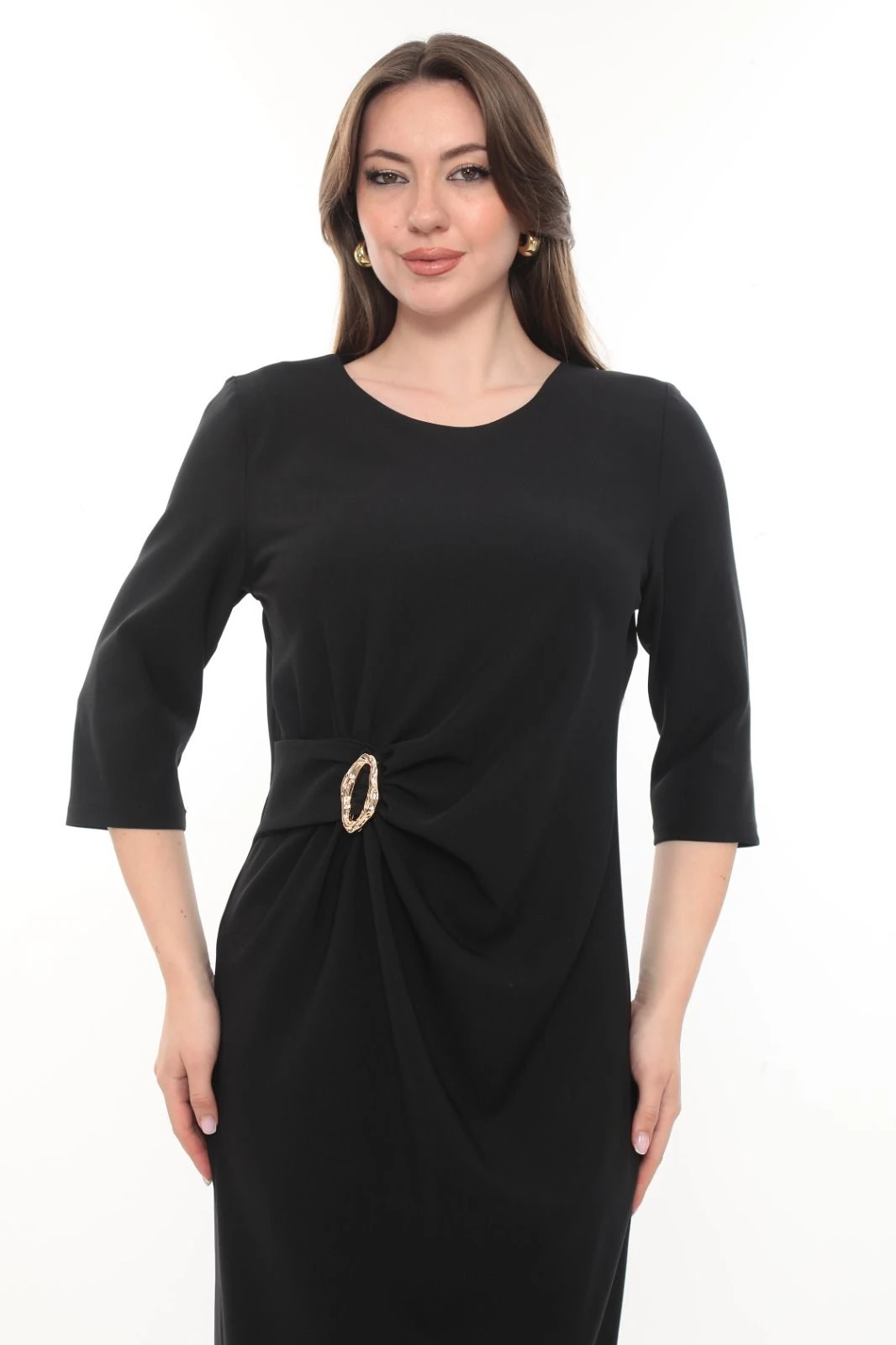 BELDEN ŞIK TOKA BÜZGÜLÜ ELBİSE ETS1005