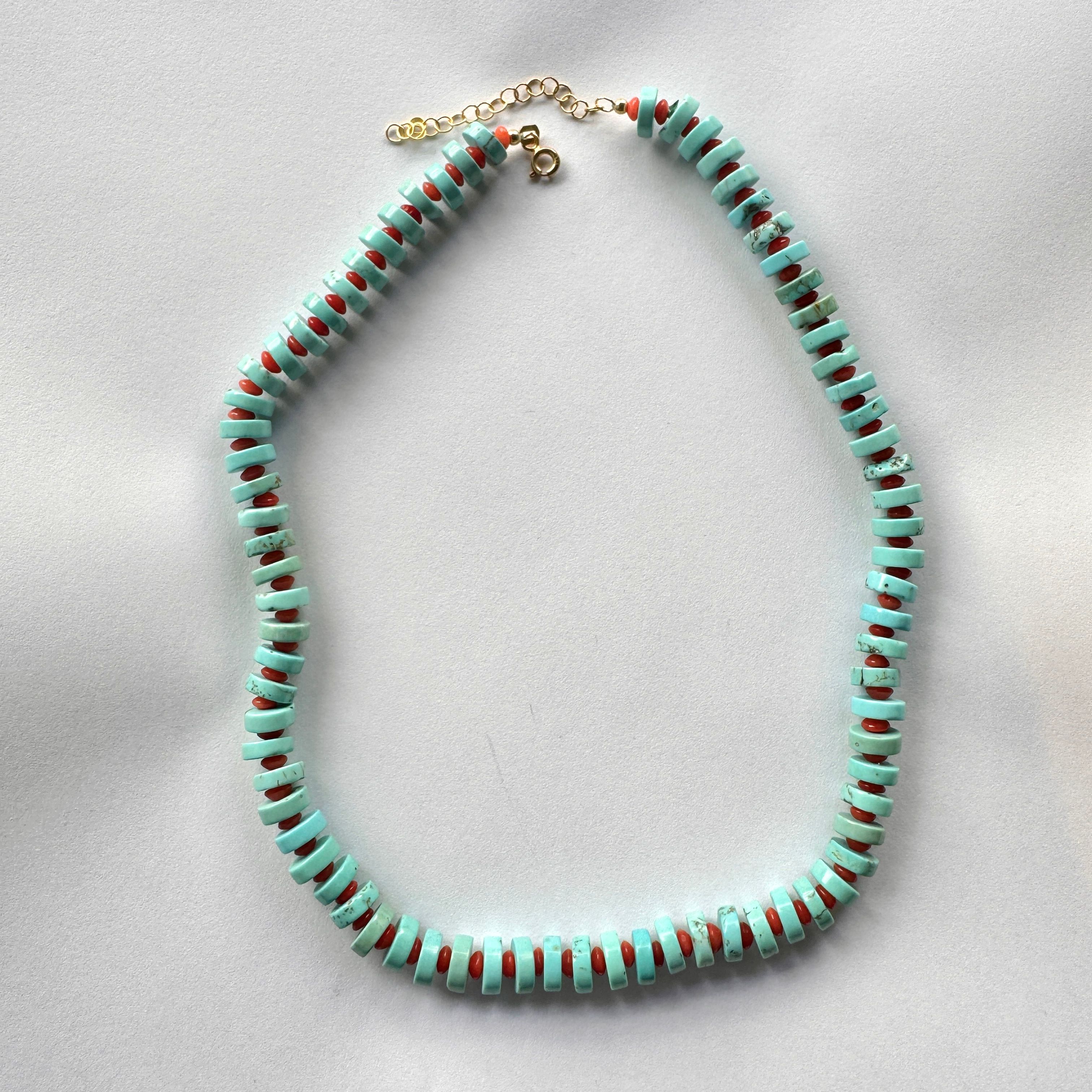 Turquoise and Coral Disc Necklace