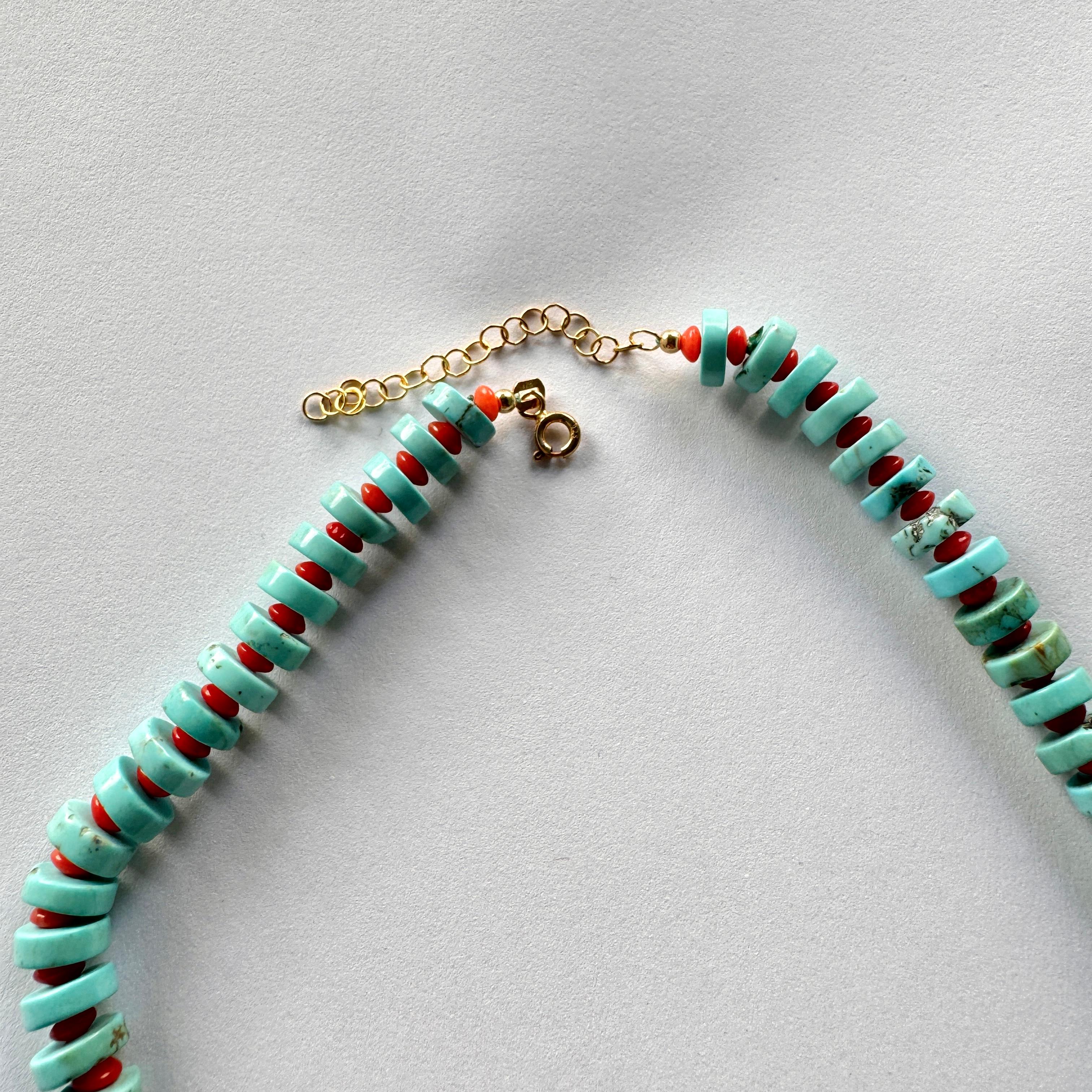 Turquoise and Coral Disc Necklace