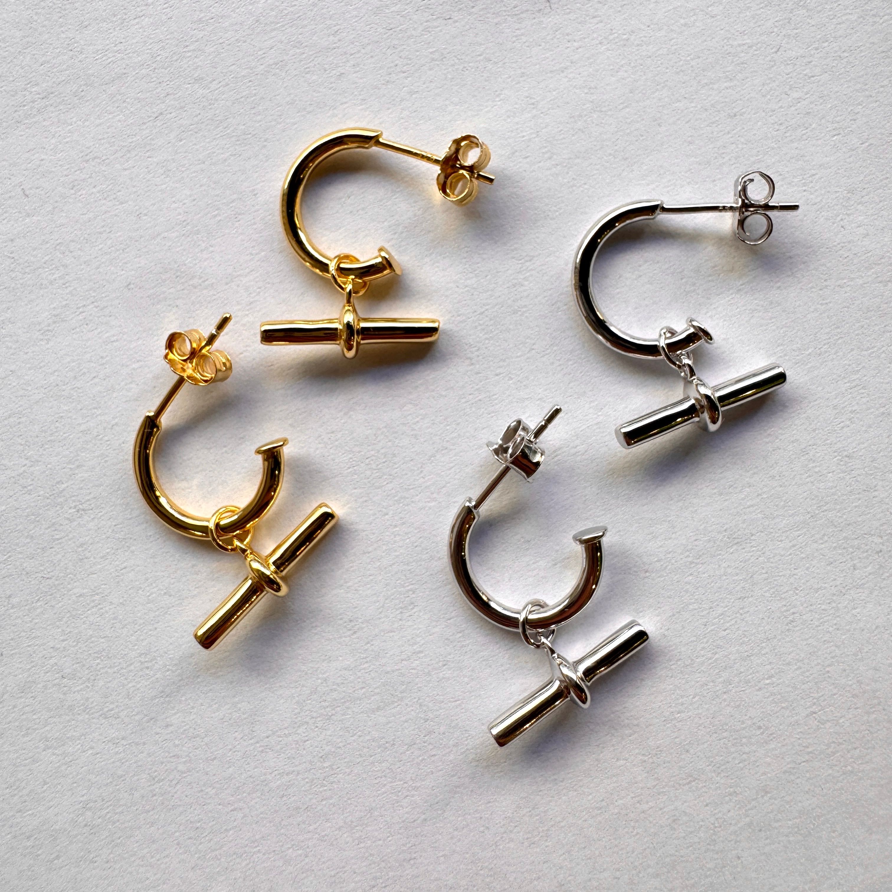 Tasarım T Bar Sallantılı Stud Küpe-Tek