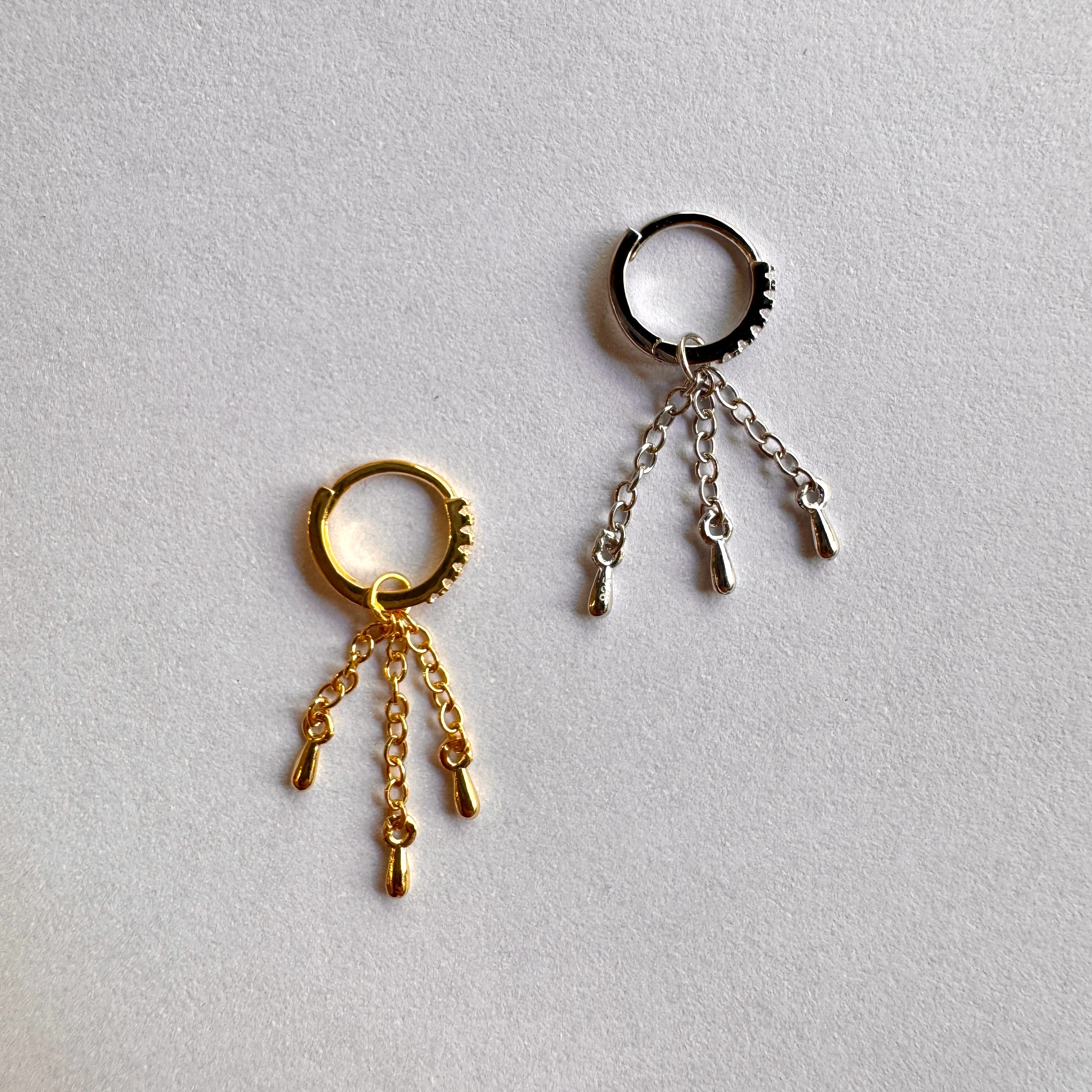 Mini Drop Zincir Sallantılı Huggies Küpe-Tek