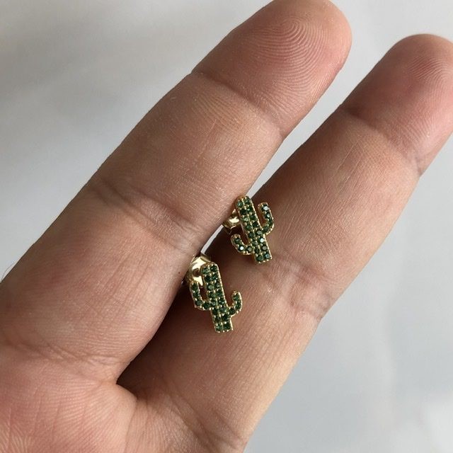  Mini Cactus Stud Earrings Gold