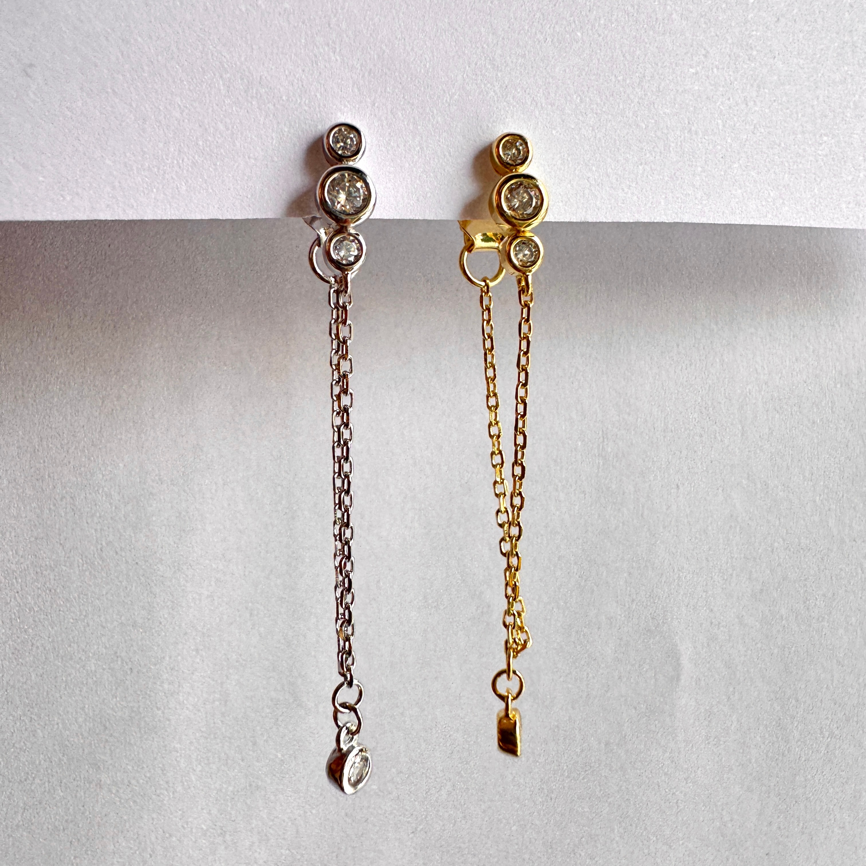 Tohum Taş Zincir Sallantılı Stud Küpe-Tek