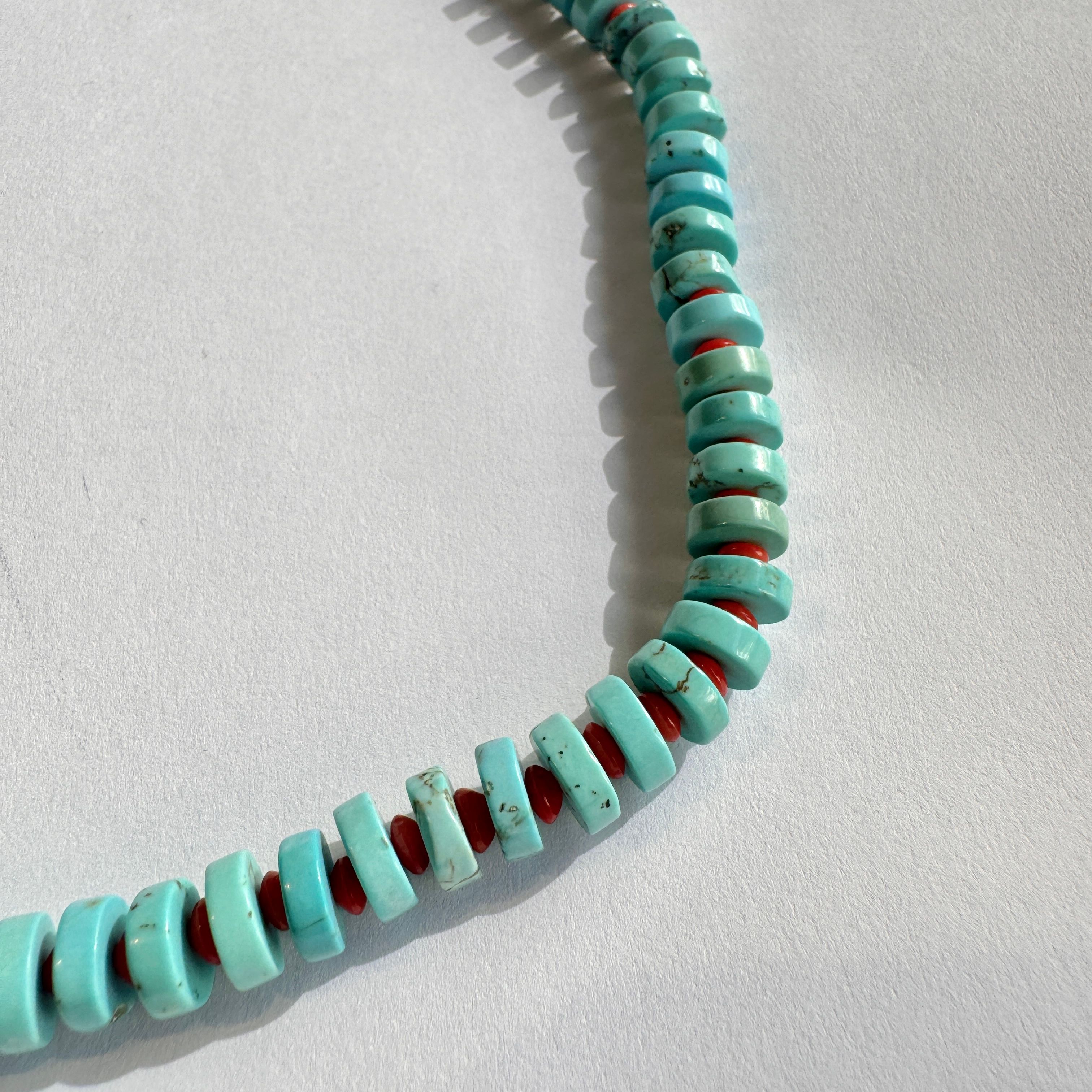 Turquoise and Coral Disc Necklace