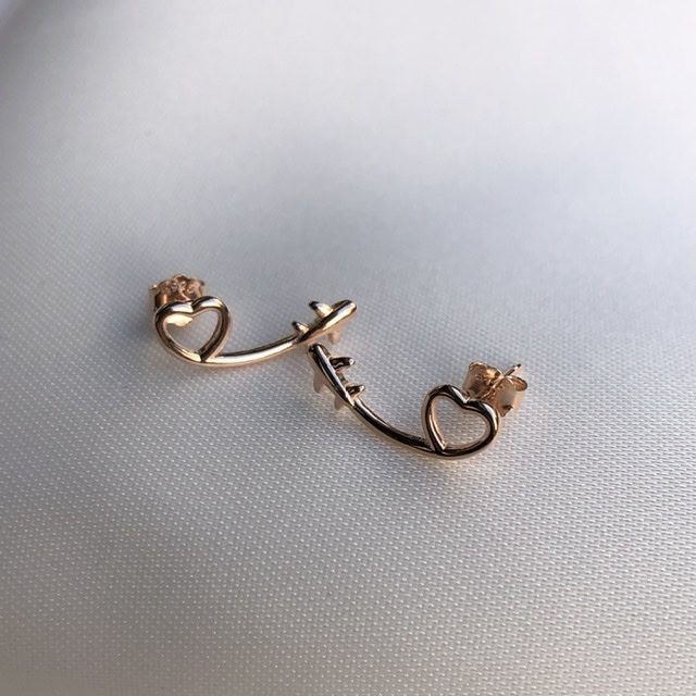  Airplane and Heart Stud Earrings