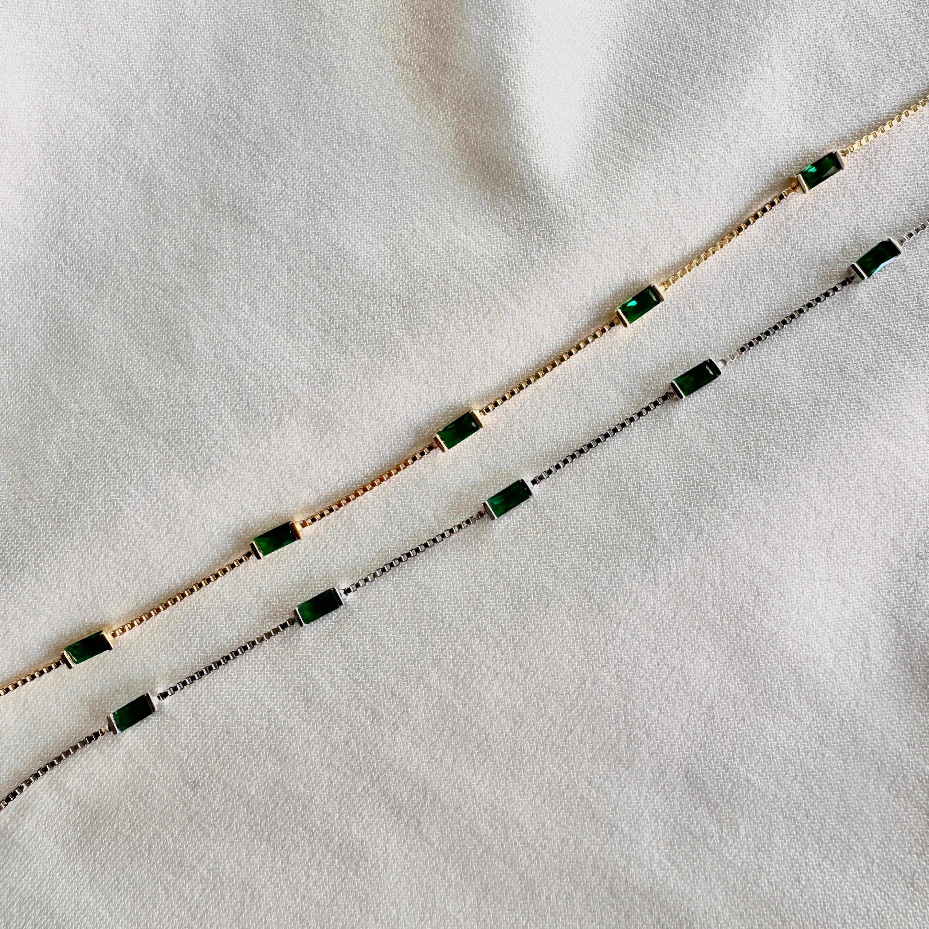 Italian Green Stone Five Baguette Bracelet