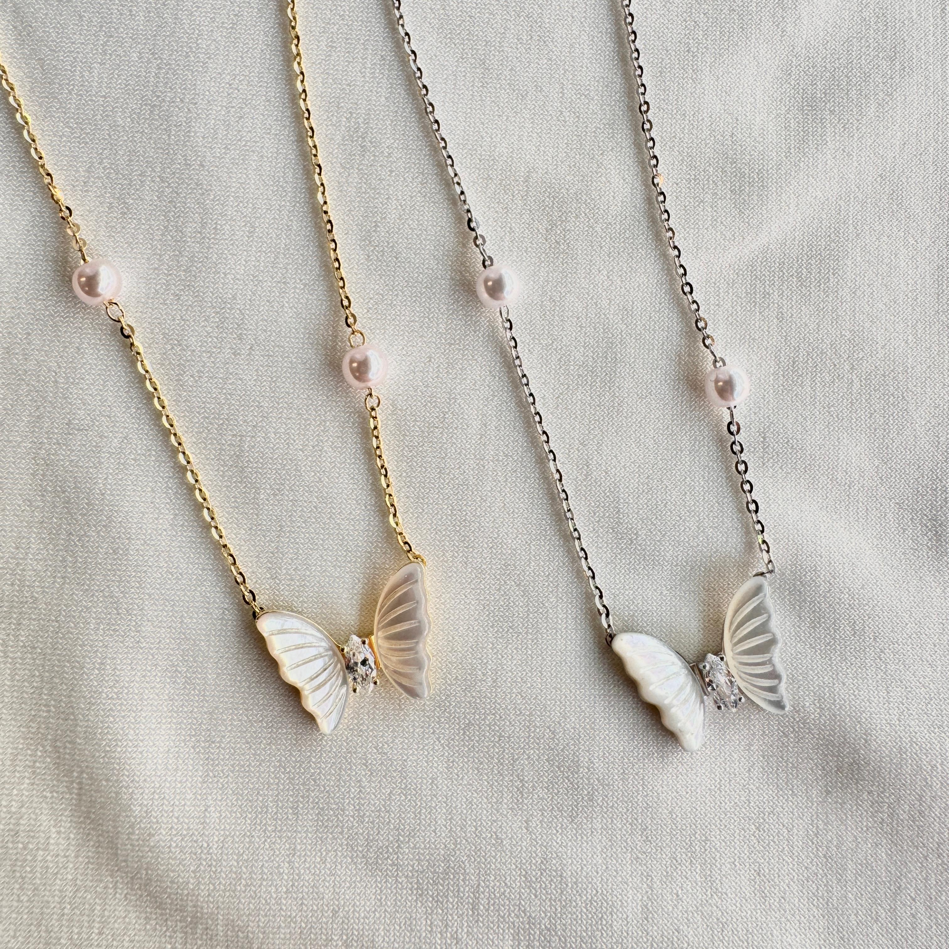 Pearl Detailed Mother-of-Pearl Butterfly Necklace