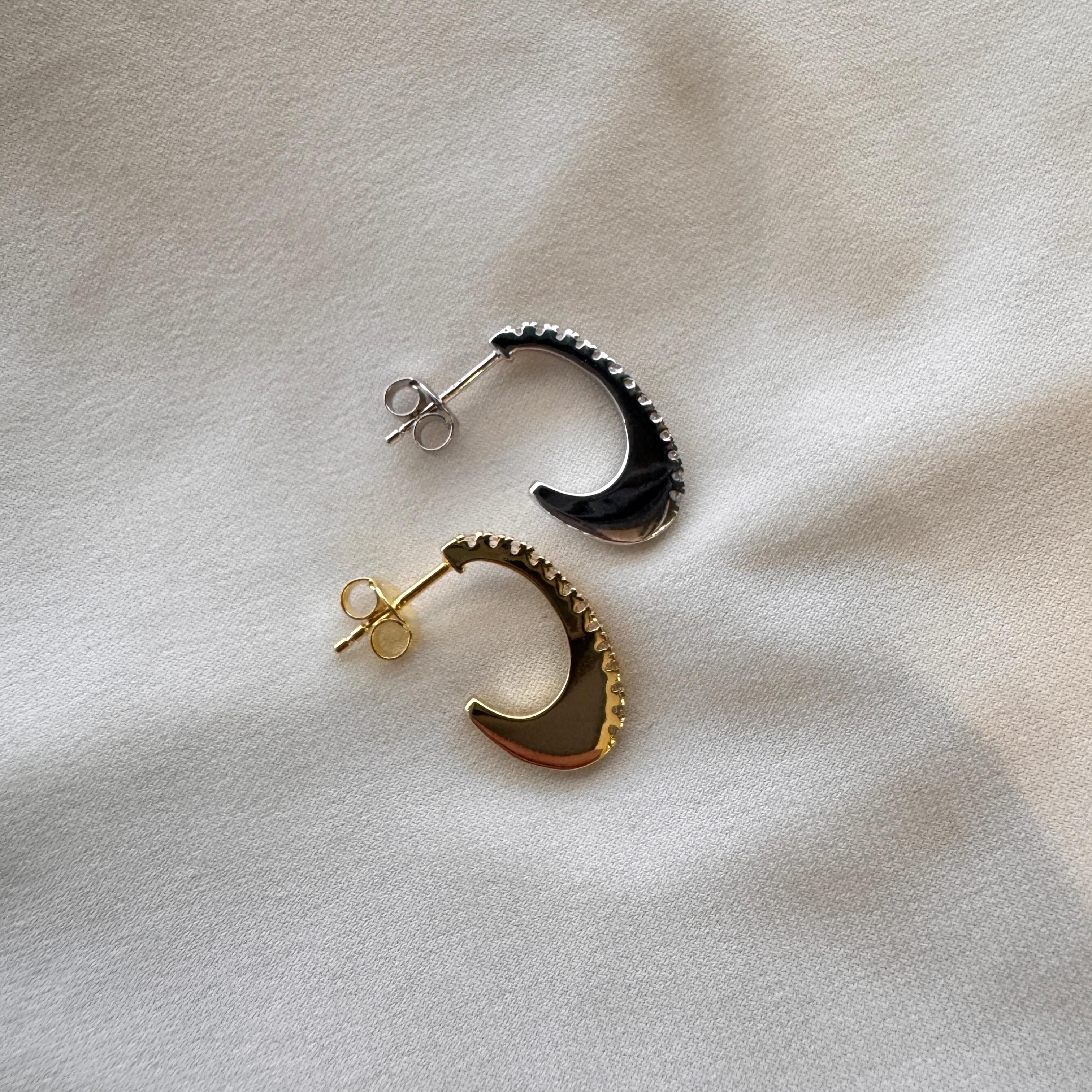Oval Plak Taşlı Stud Küpe-Tek
