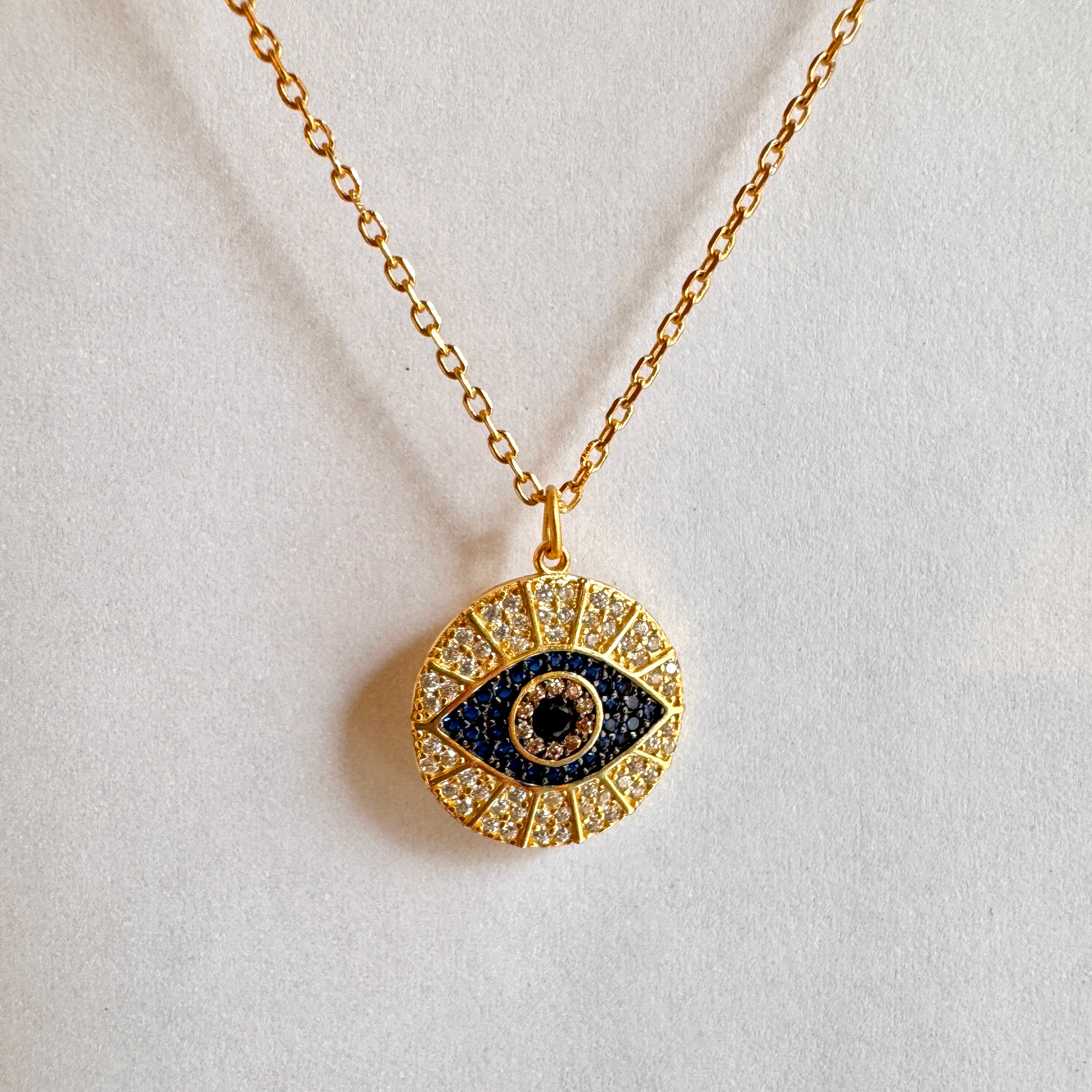 Taşlı Bohem Göz Kolye Gold