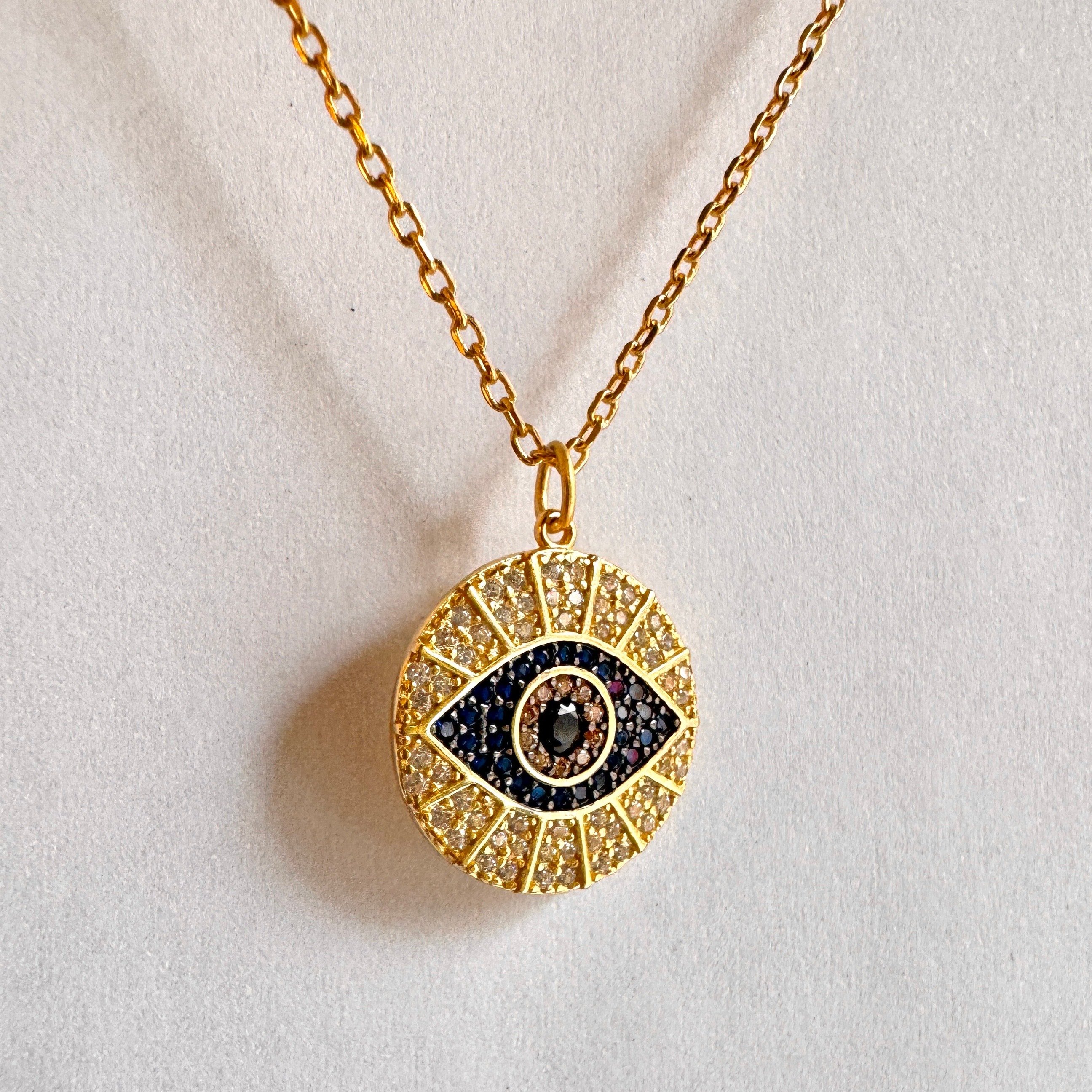 Taşlı Bohem Göz Kolye Gold
