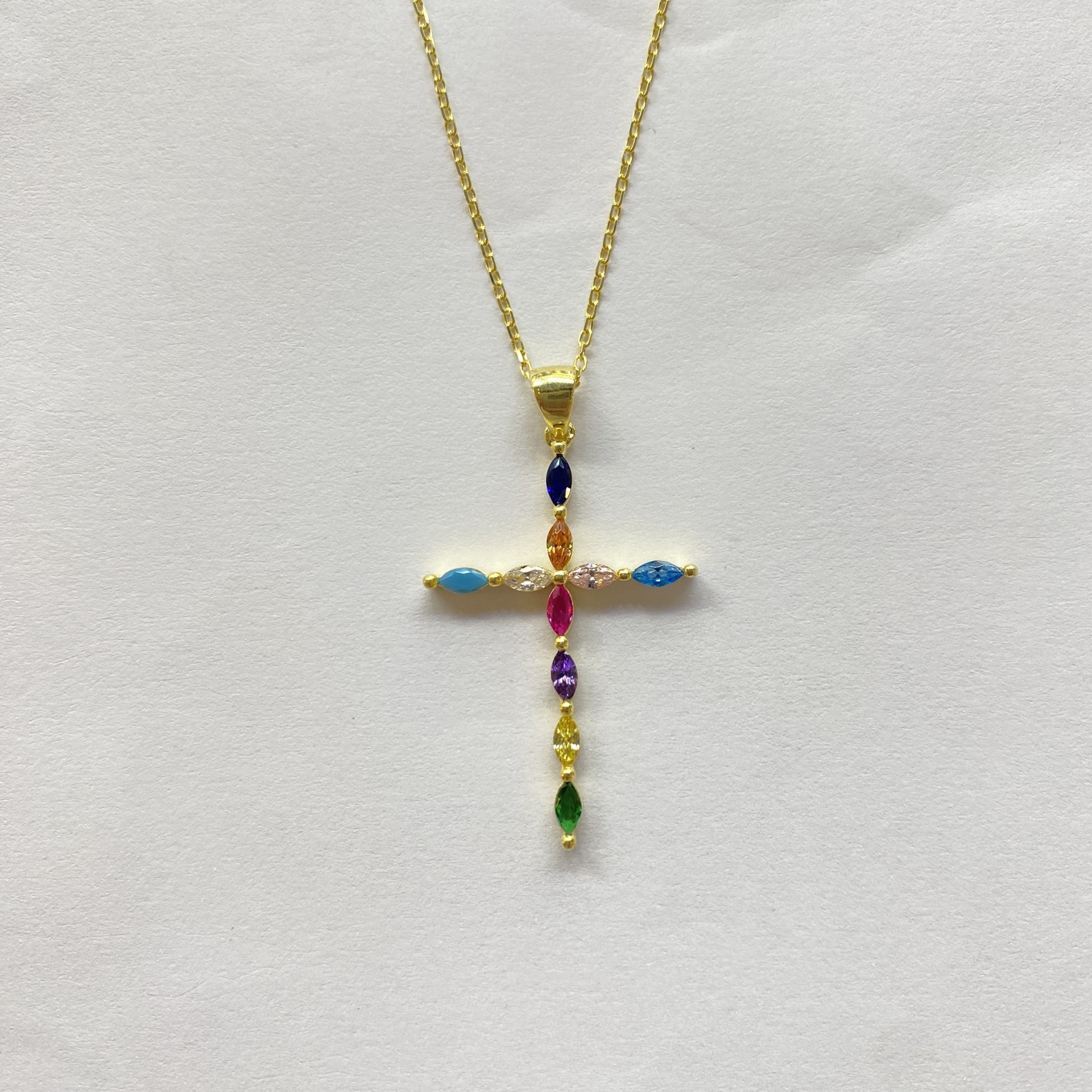 Multicolor Cross Kolye Gold