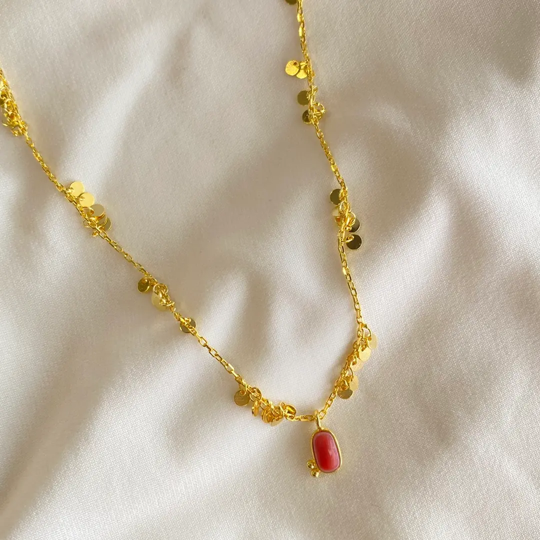 Sequined Coral Necklace Gold