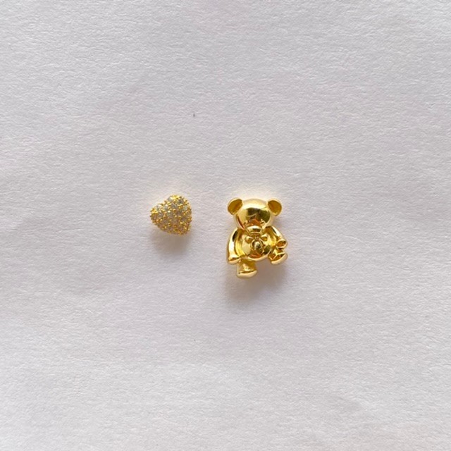 Teddy ve Kalp Stud Küpe Gold