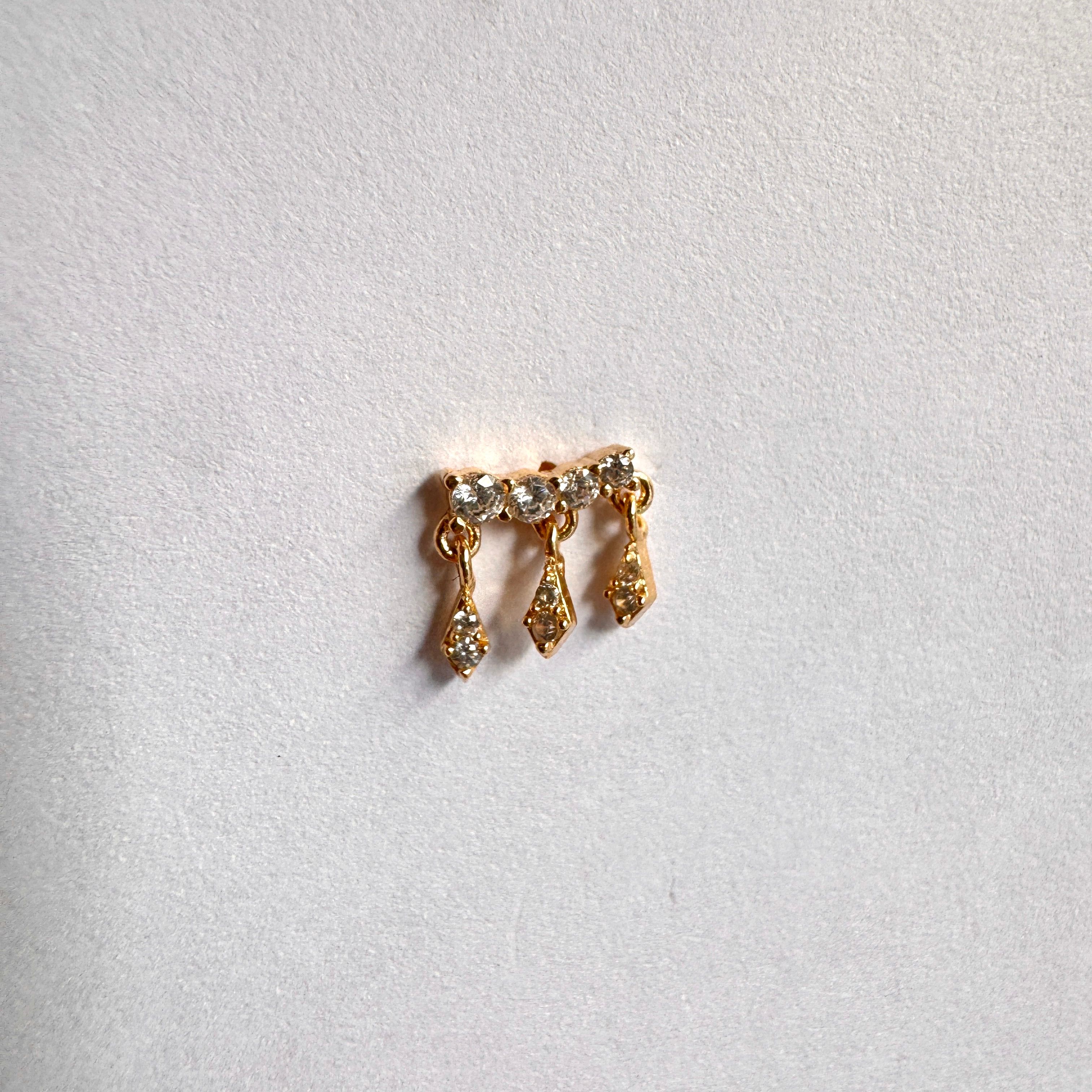 Bohem Yatay Sallantılı Stud Küpe Gold-Tek