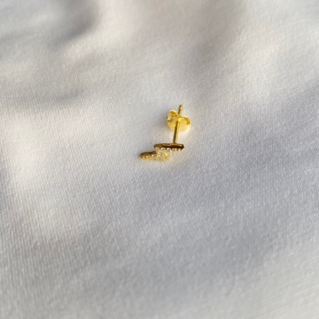 Mini Taşlı Şimşek Stud Küpe Gold-Tek