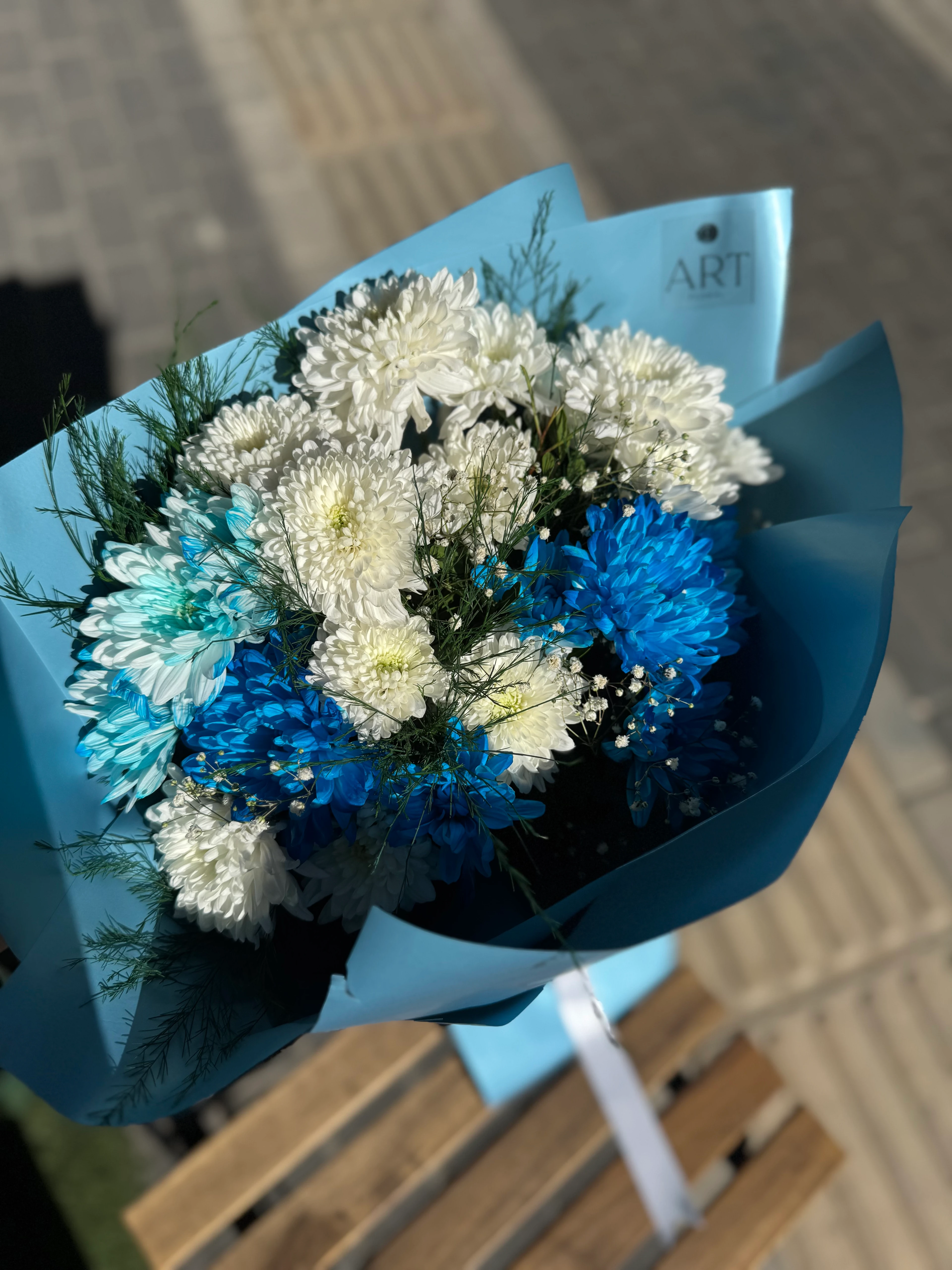 Mavi Beyaz Kasımpatı Buketi 