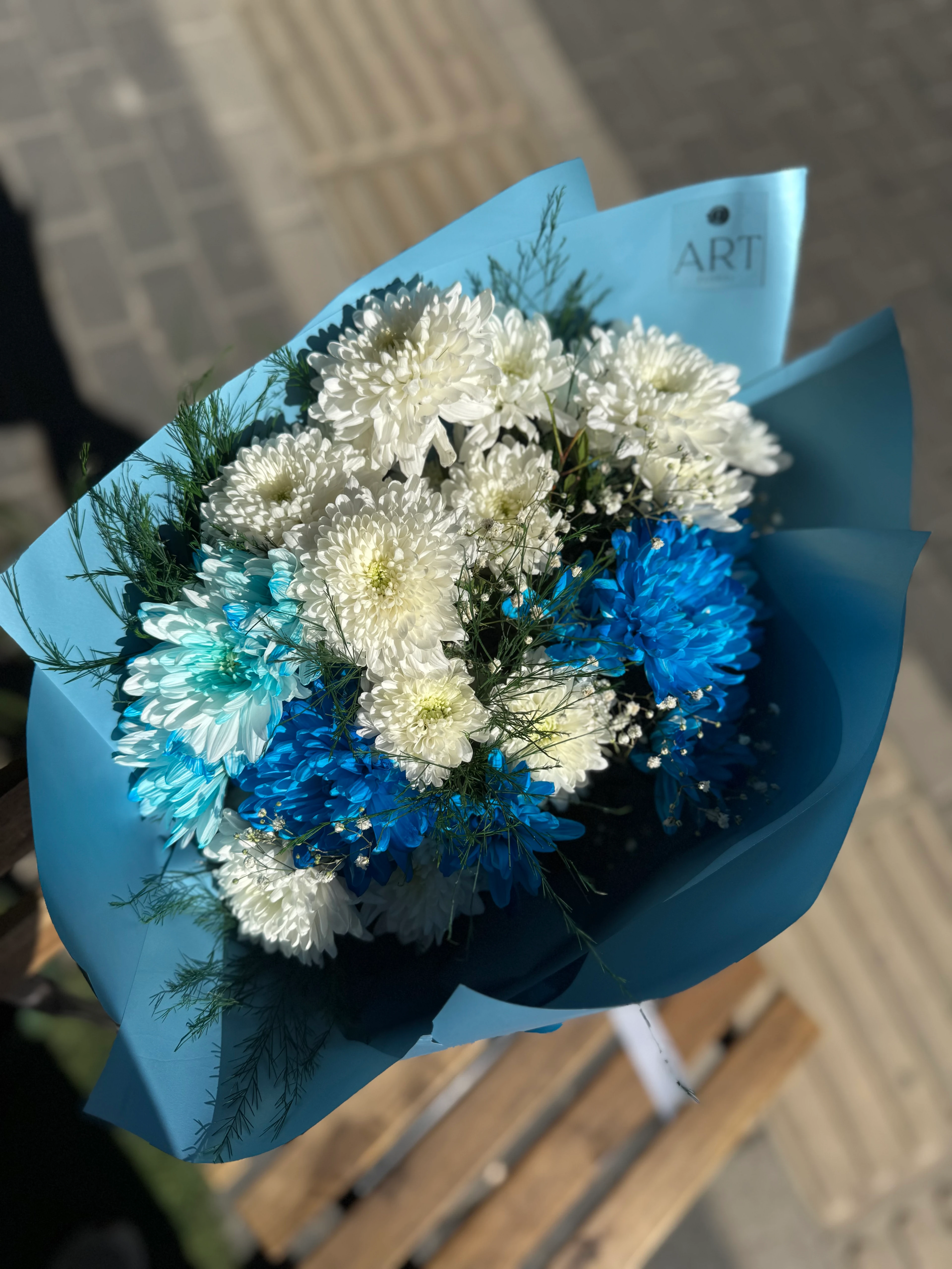 Mavi Beyaz Kasımpatı Buketi 