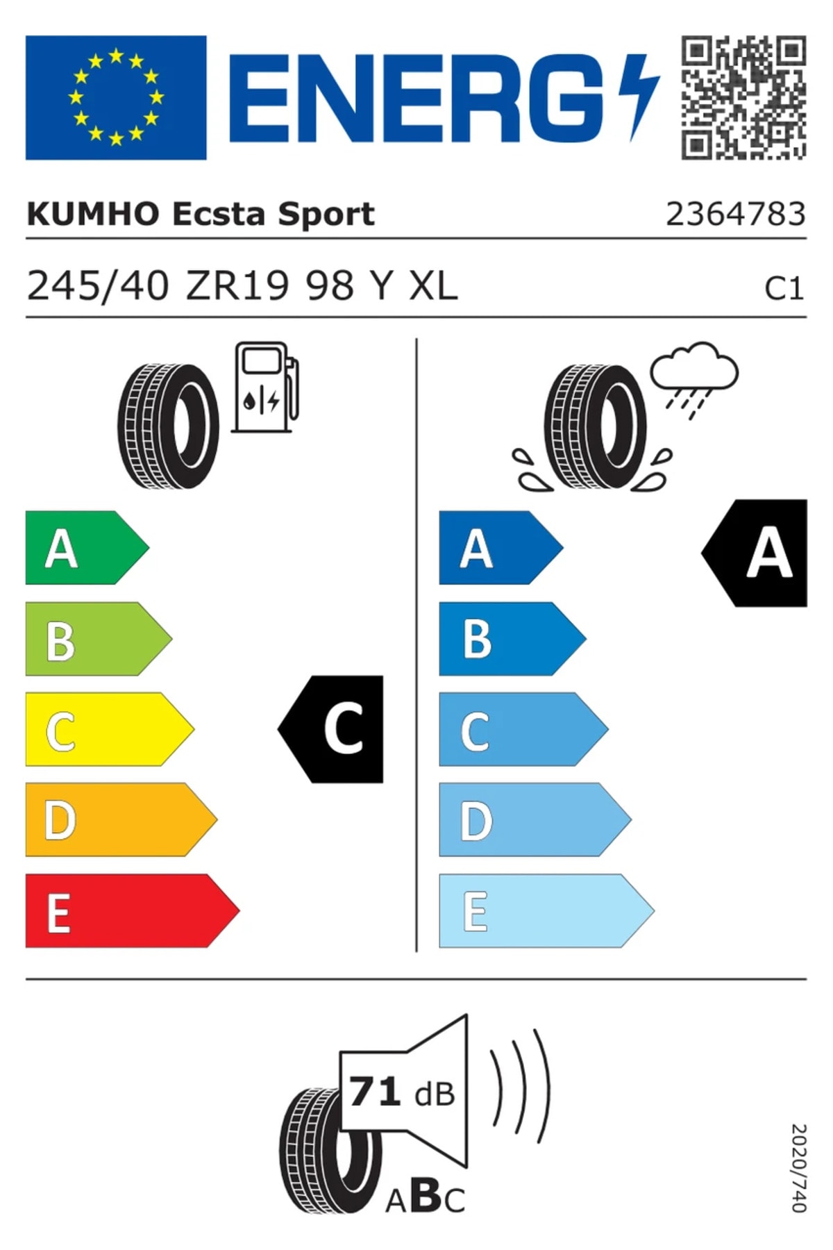 245/40R19 98Y XL Ecsta PS72