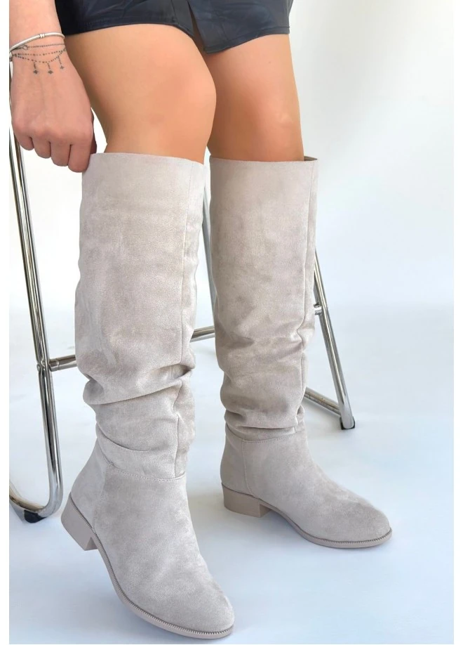 Winda Bej Süet Körüklü Çizme