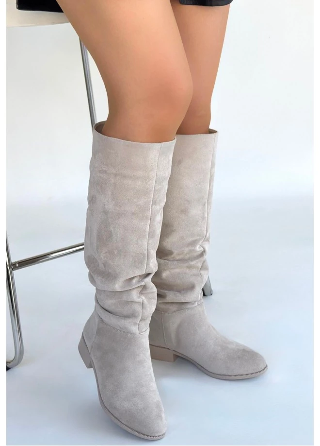 Winda Bej Süet Körüklü Çizme