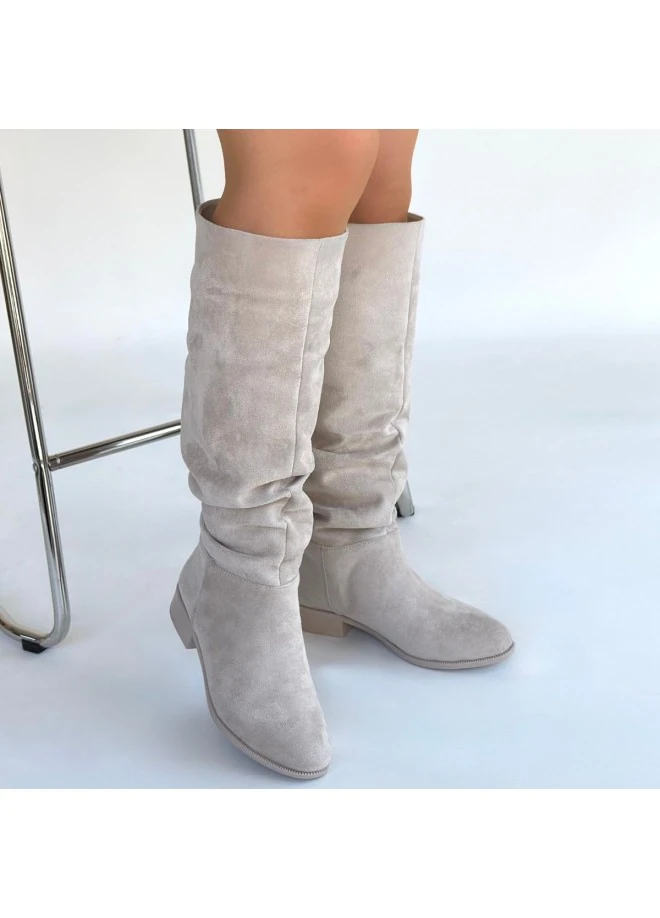 Winda Bej Süet Körüklü Çizme