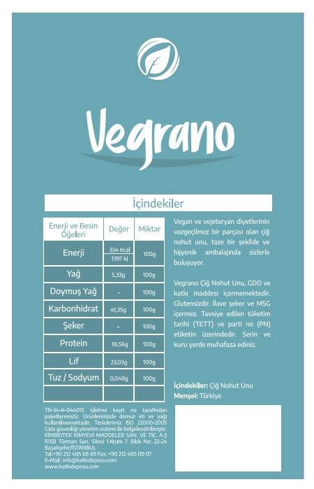 Vegrano Glutensiz Çiğ Nohut Unu 100 g x 5