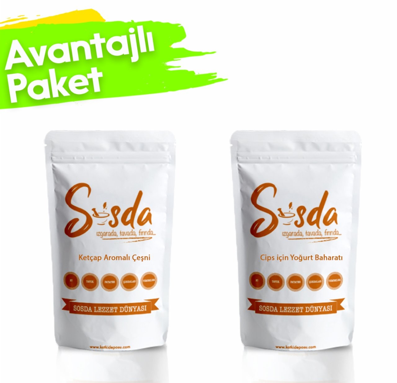 Sosda Ketçap Aromalı Çeşni 100 Gr + Sosda Cips için Yoğurt Baharatı 100 Gr