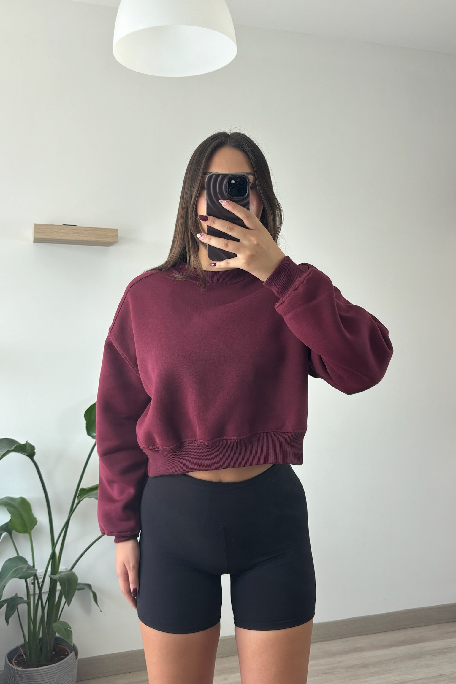 BASİC ÜÇ İPLİK CROP SWEATSHİRT - bordo