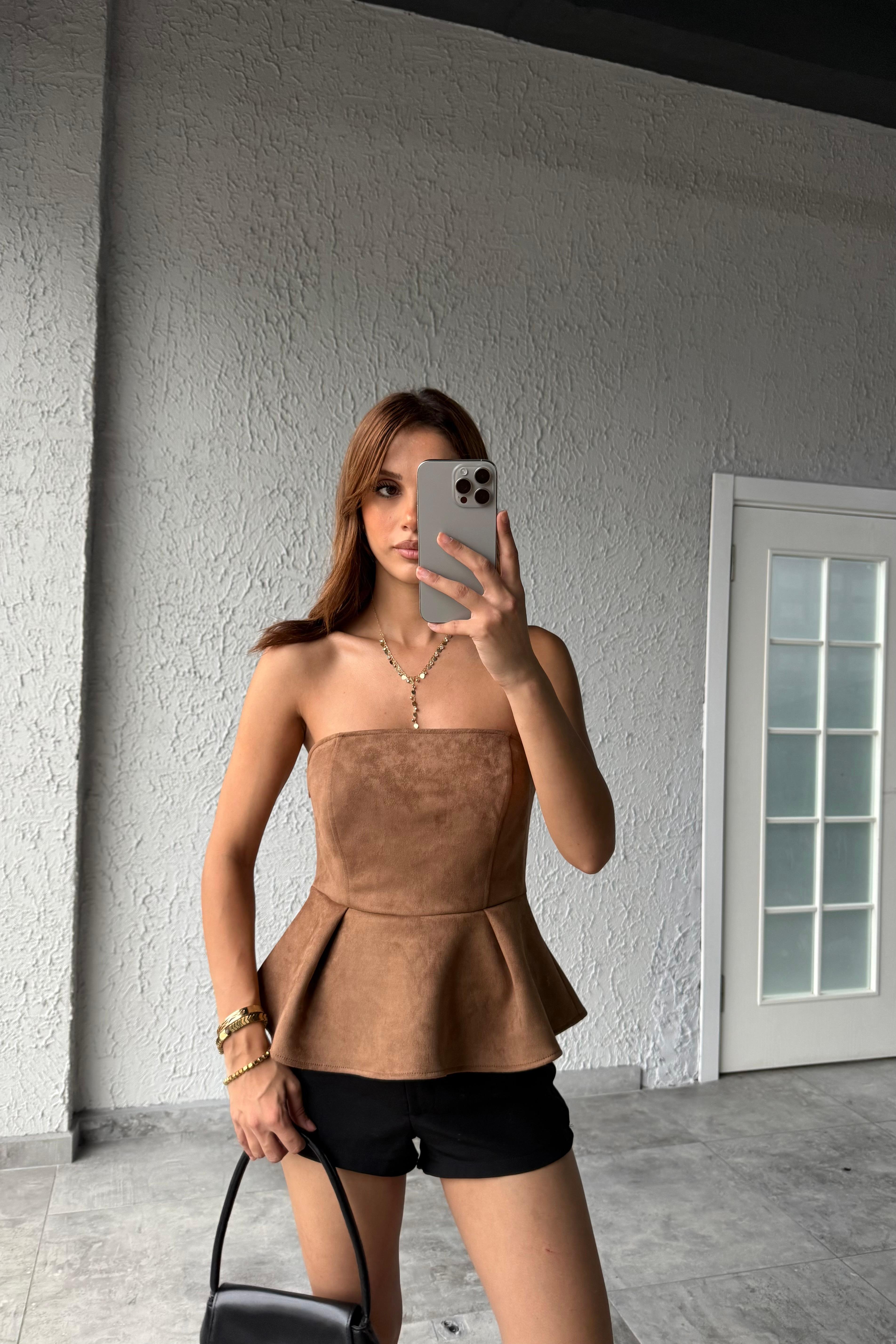 MARKA MODEL SÜET CROP - kahverengi