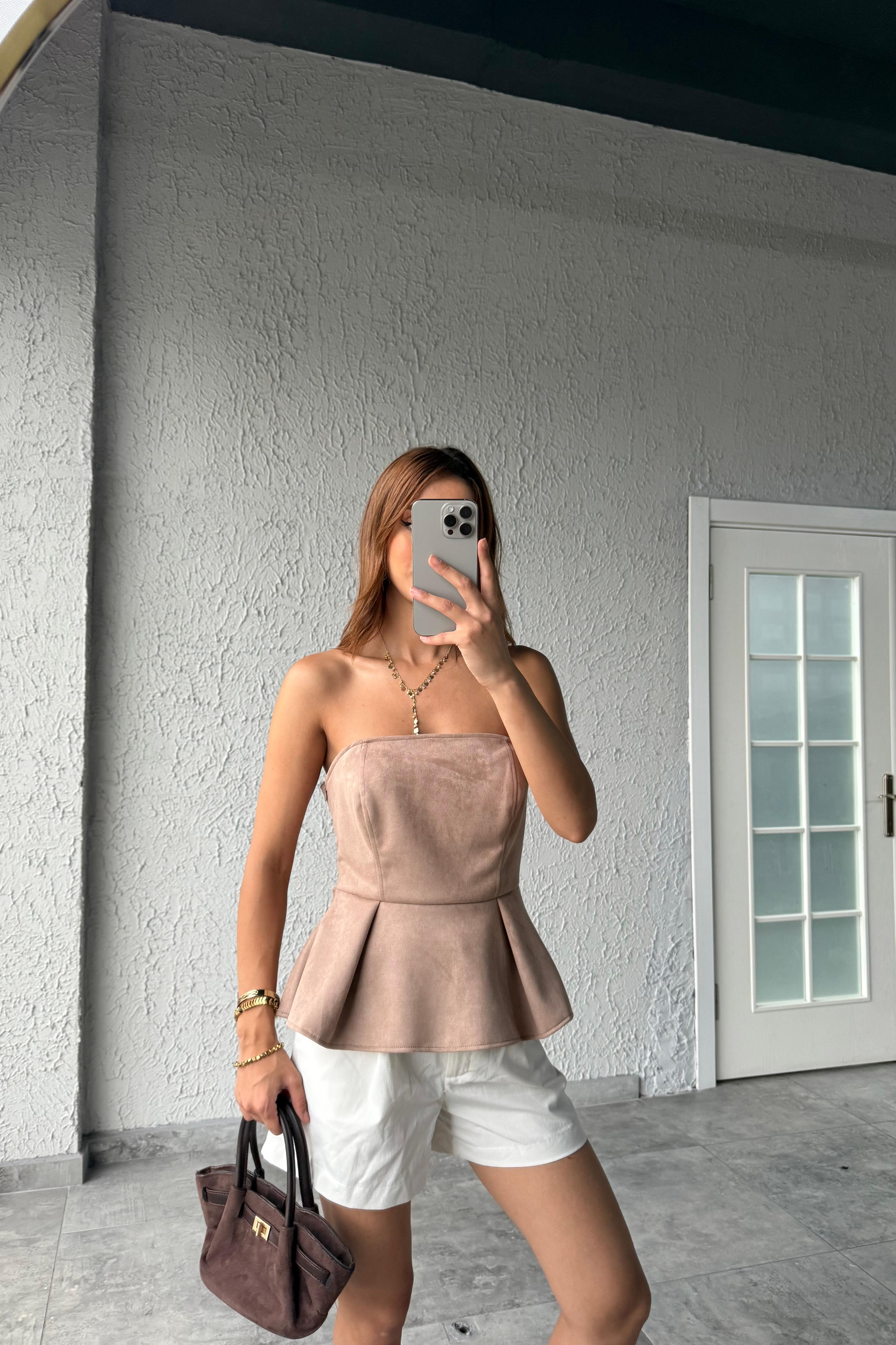 MARKA MODEL SÜET CROP - bej