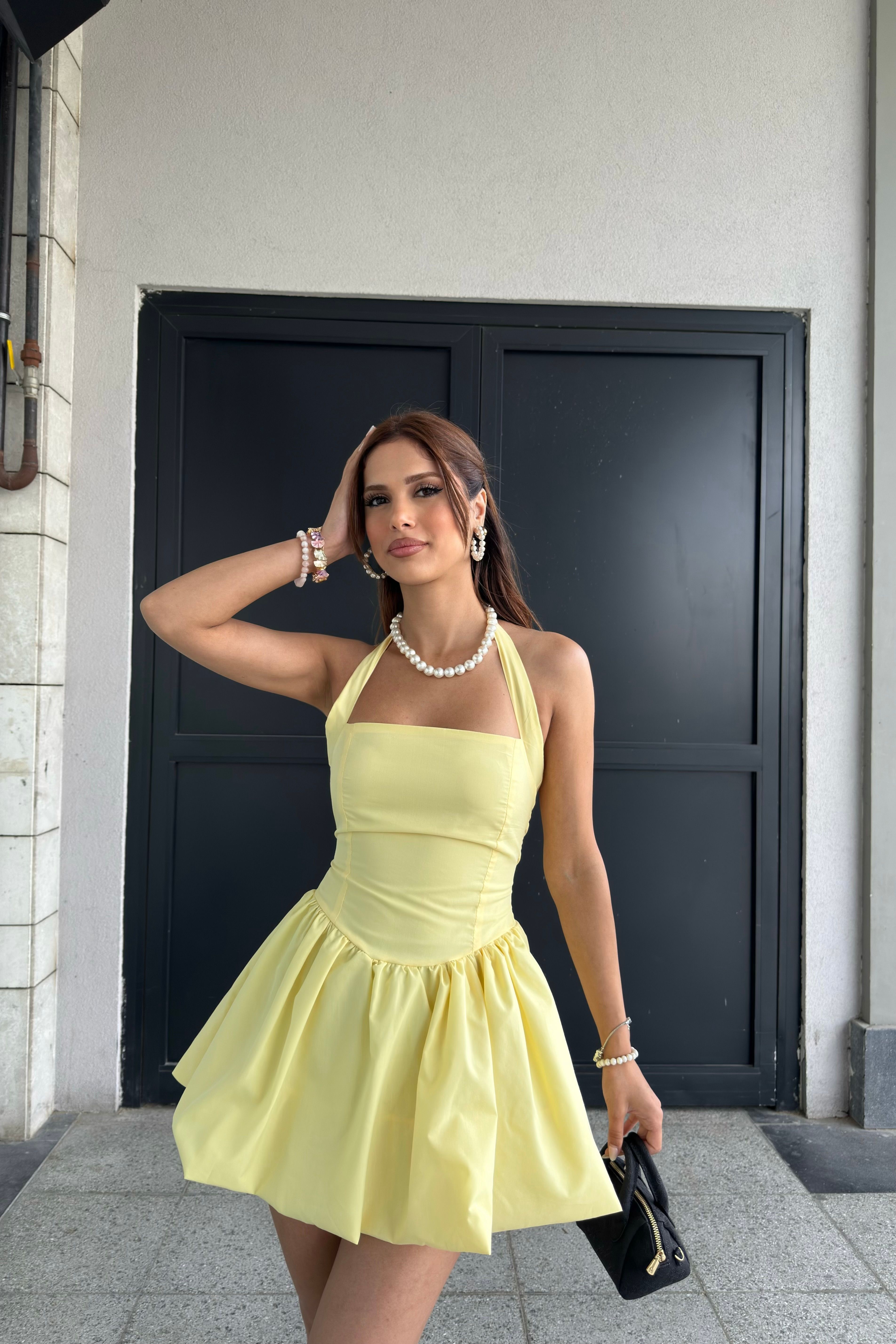 BALONLU KISA ELBİSE - sarı