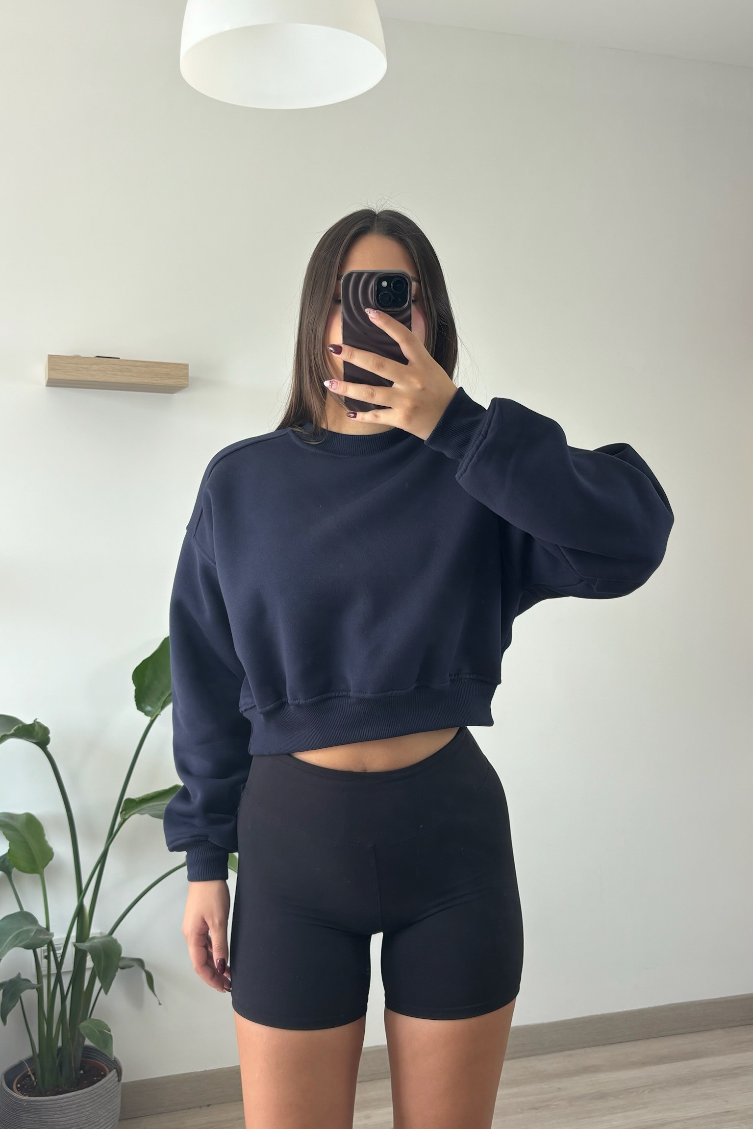 BASİC ÜÇ İPLİK CROP SWEATSHİRT - lacivert