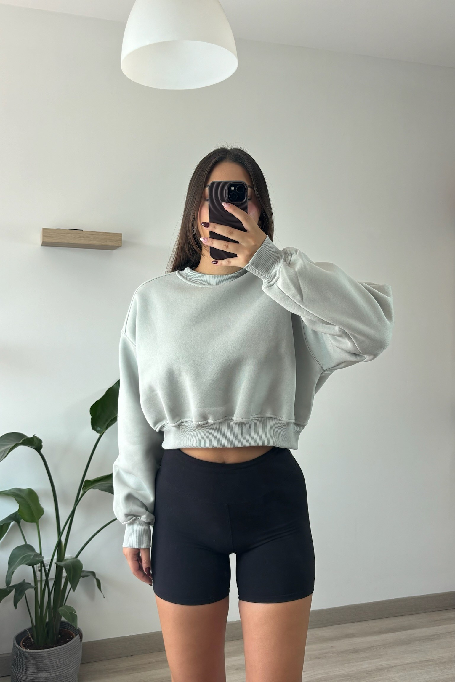BASİC ÜÇ İPLİK CROP SWEATSHİRT - yeşil