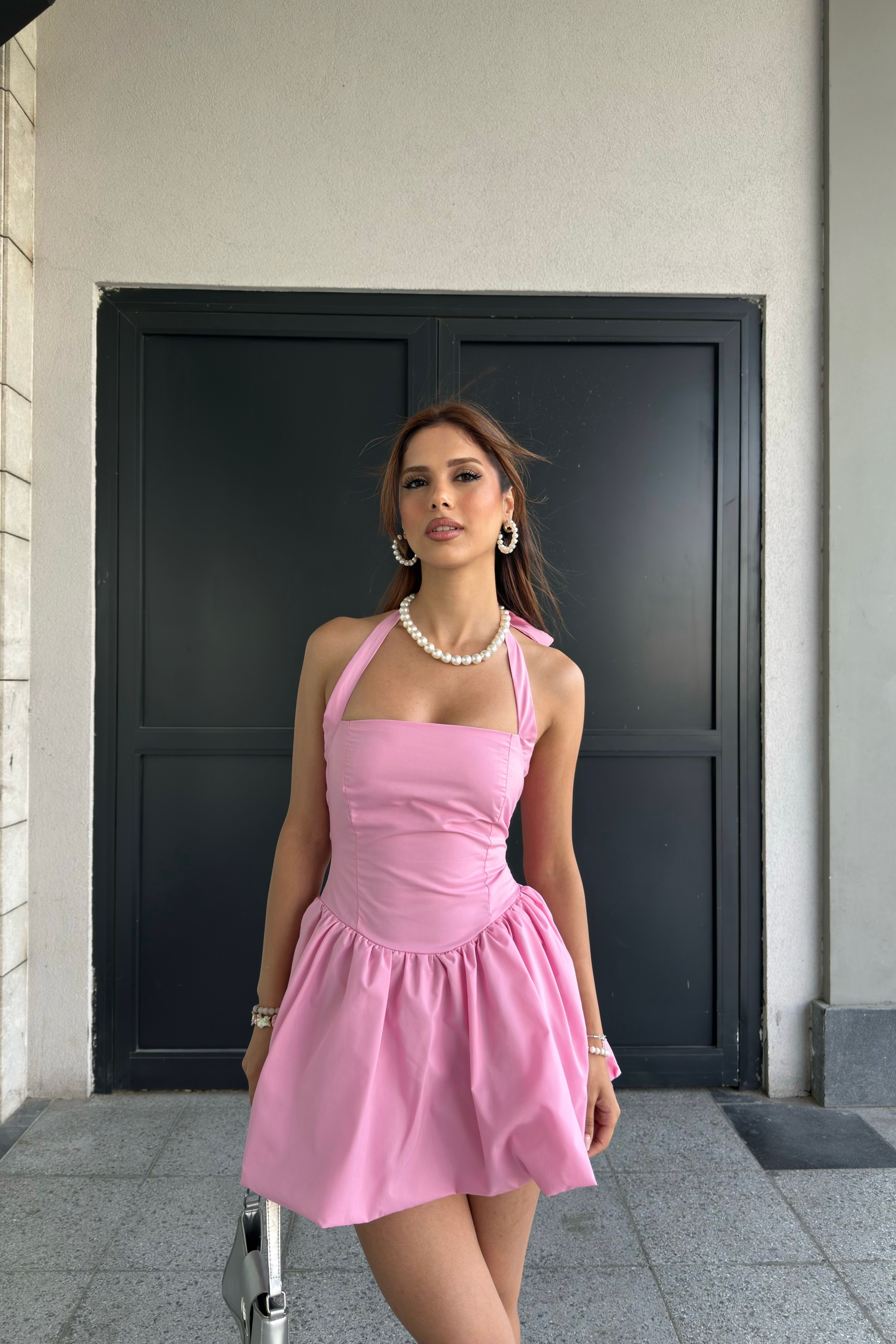 BALONLU KISA ELBİSE - pembe