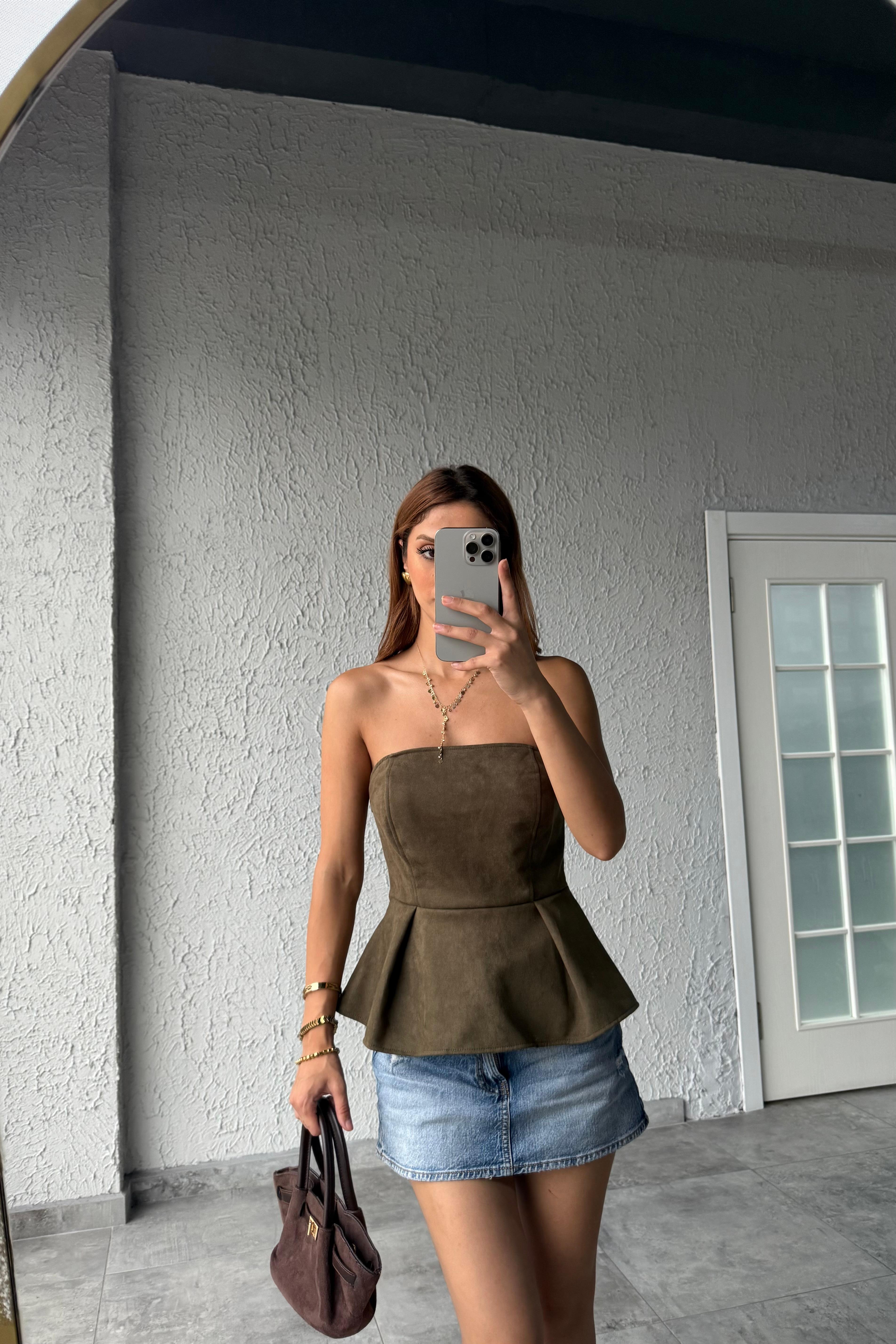 MARKA MODEL SÜET CROP - haki