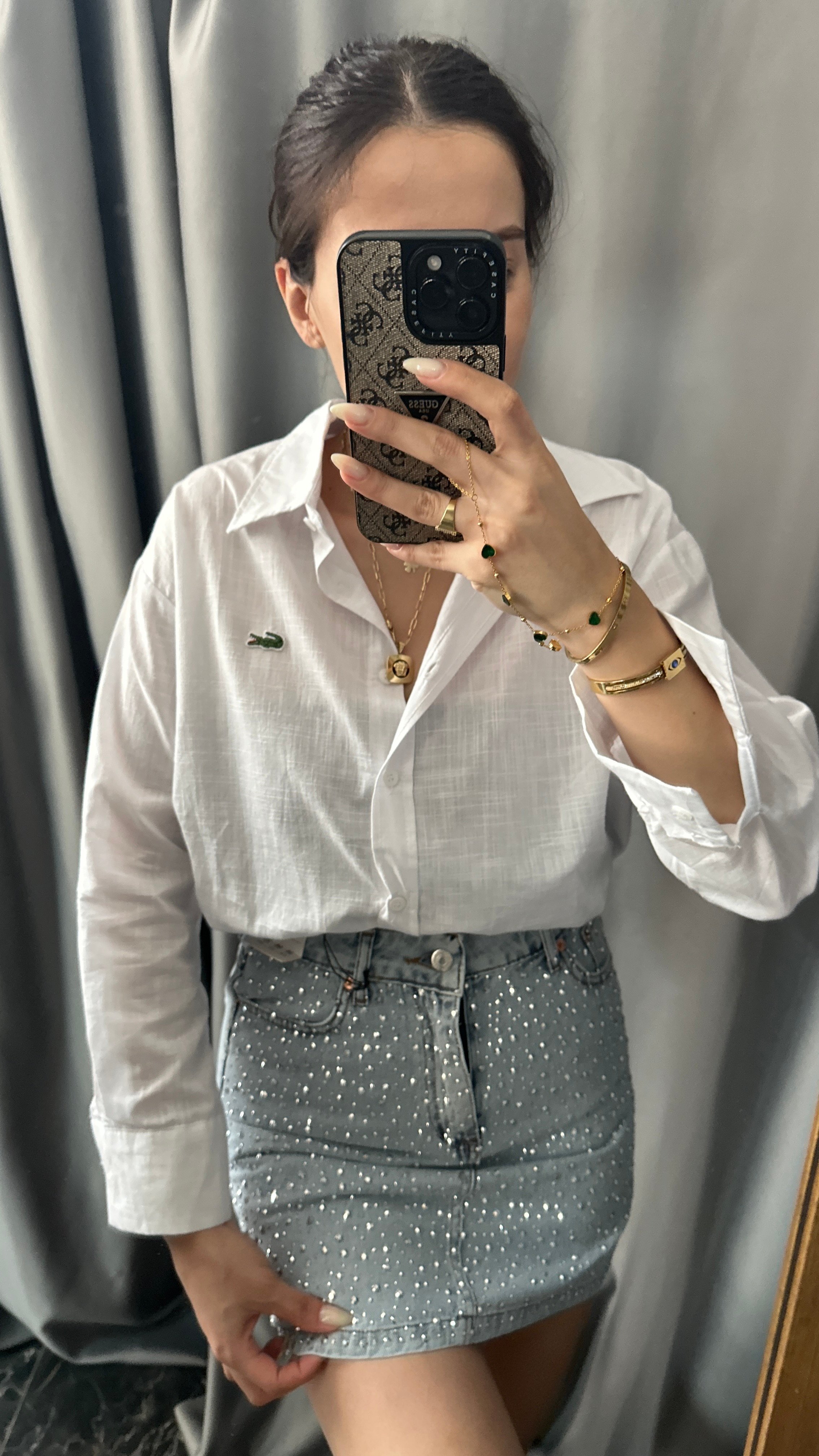 full taşlı jean etek
