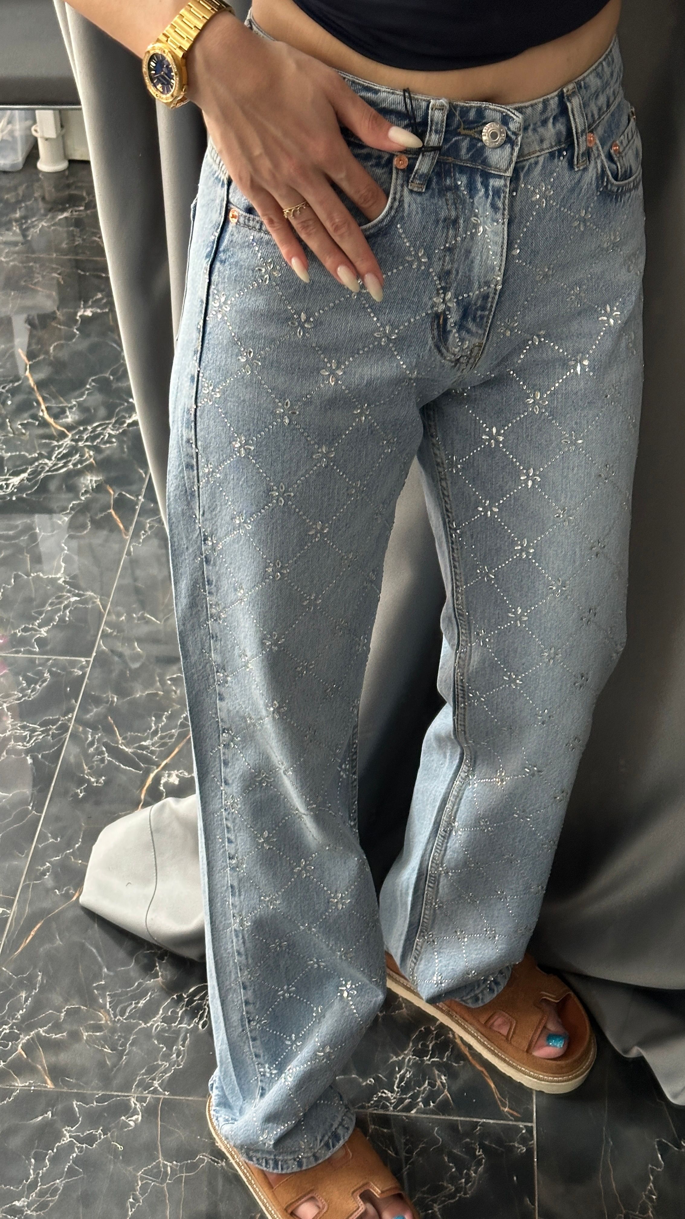 zikzak taşlı jean