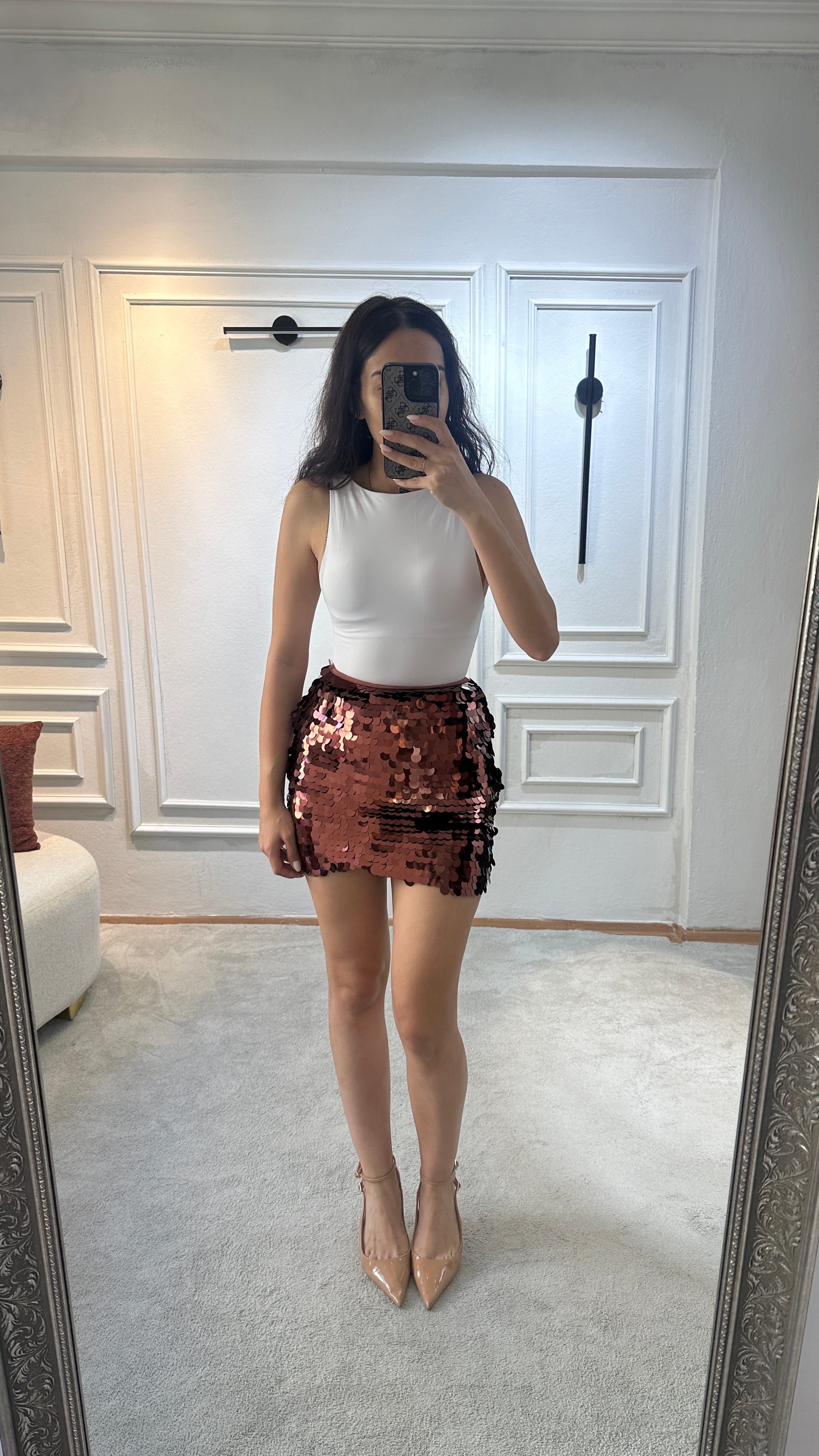 bronz payetli etek
